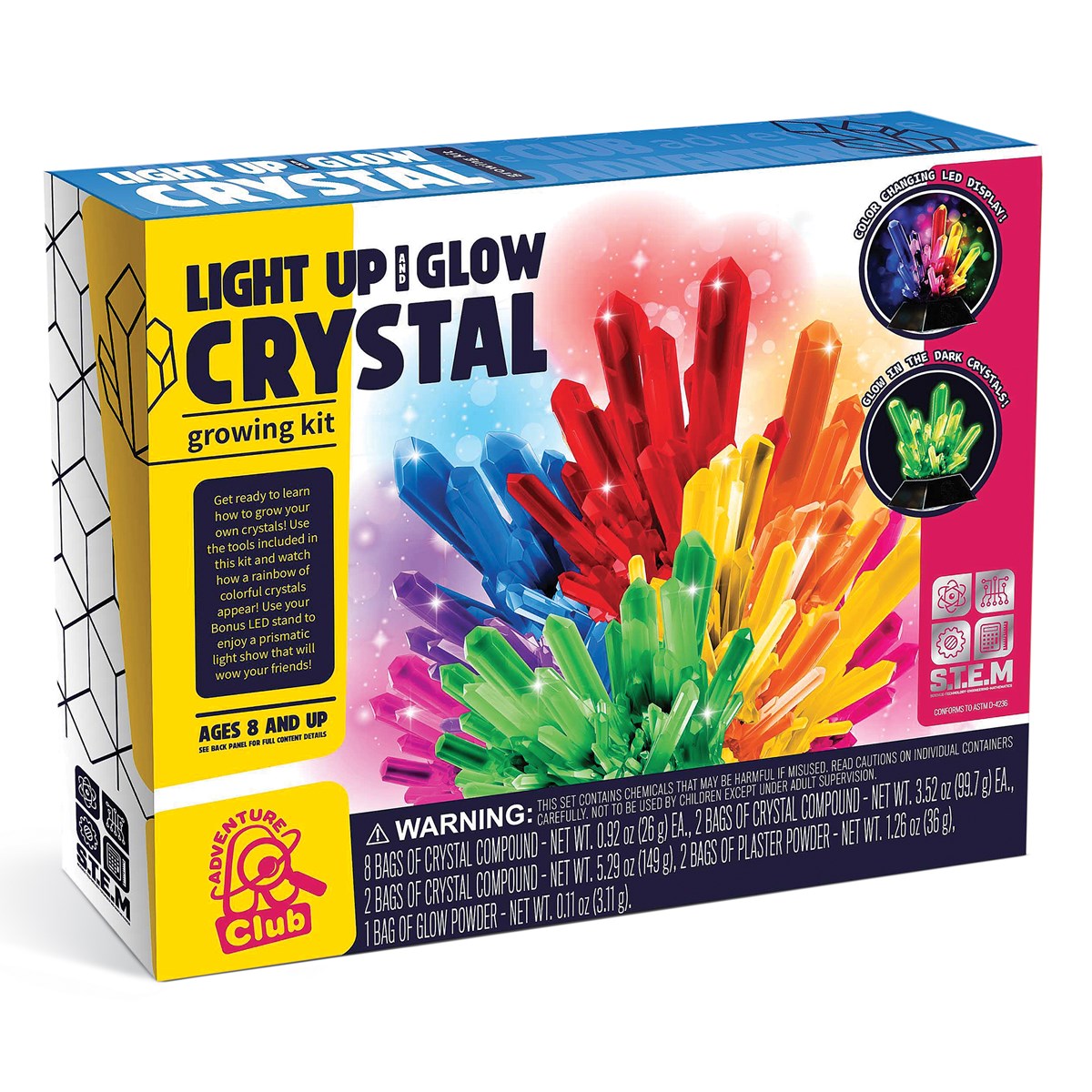 Adventure Club Light Up and Glow Crystal Growing Kit Collections Etc.