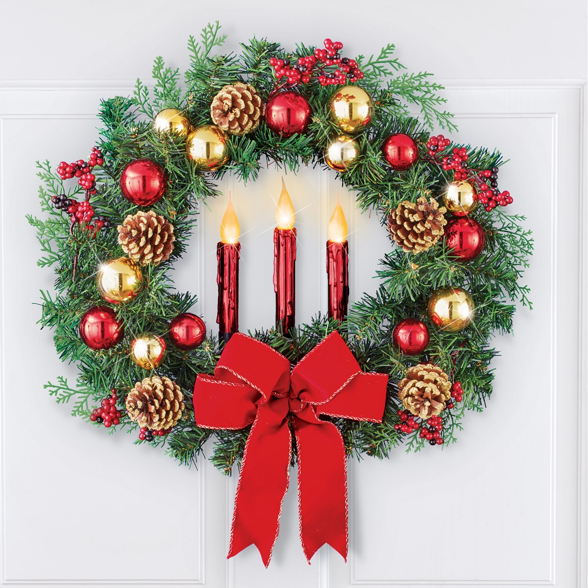 Lighted Taper Candle Holiday Ornament Wreath, 18"Diameter Collections Etc.