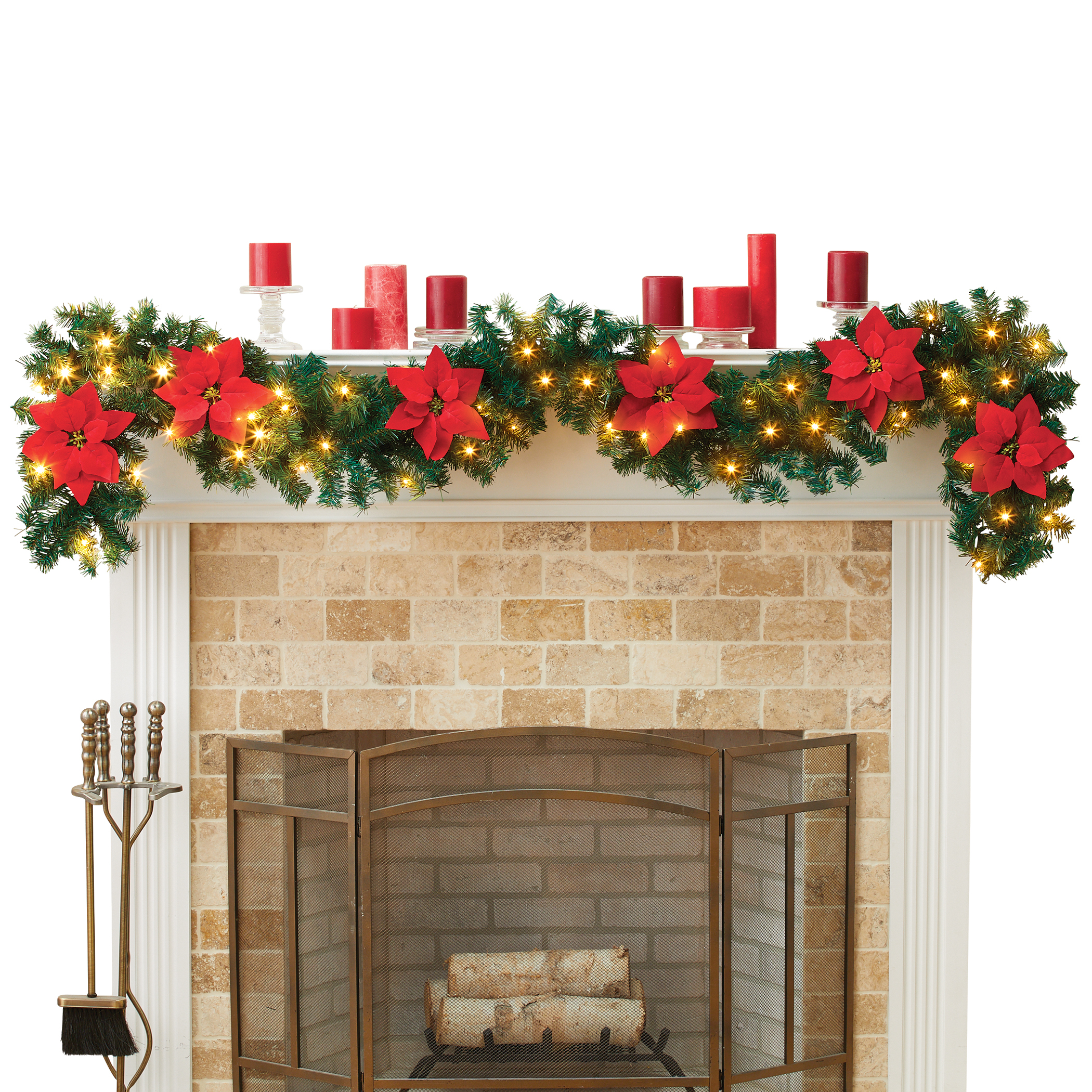 9-Foot LED Lighted Festive Poinsettia Garland
