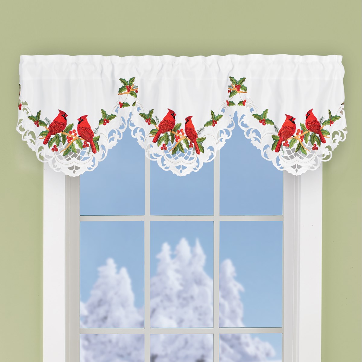 Lovely Cardinals & Holly Garlands Window Valance Collections Etc.