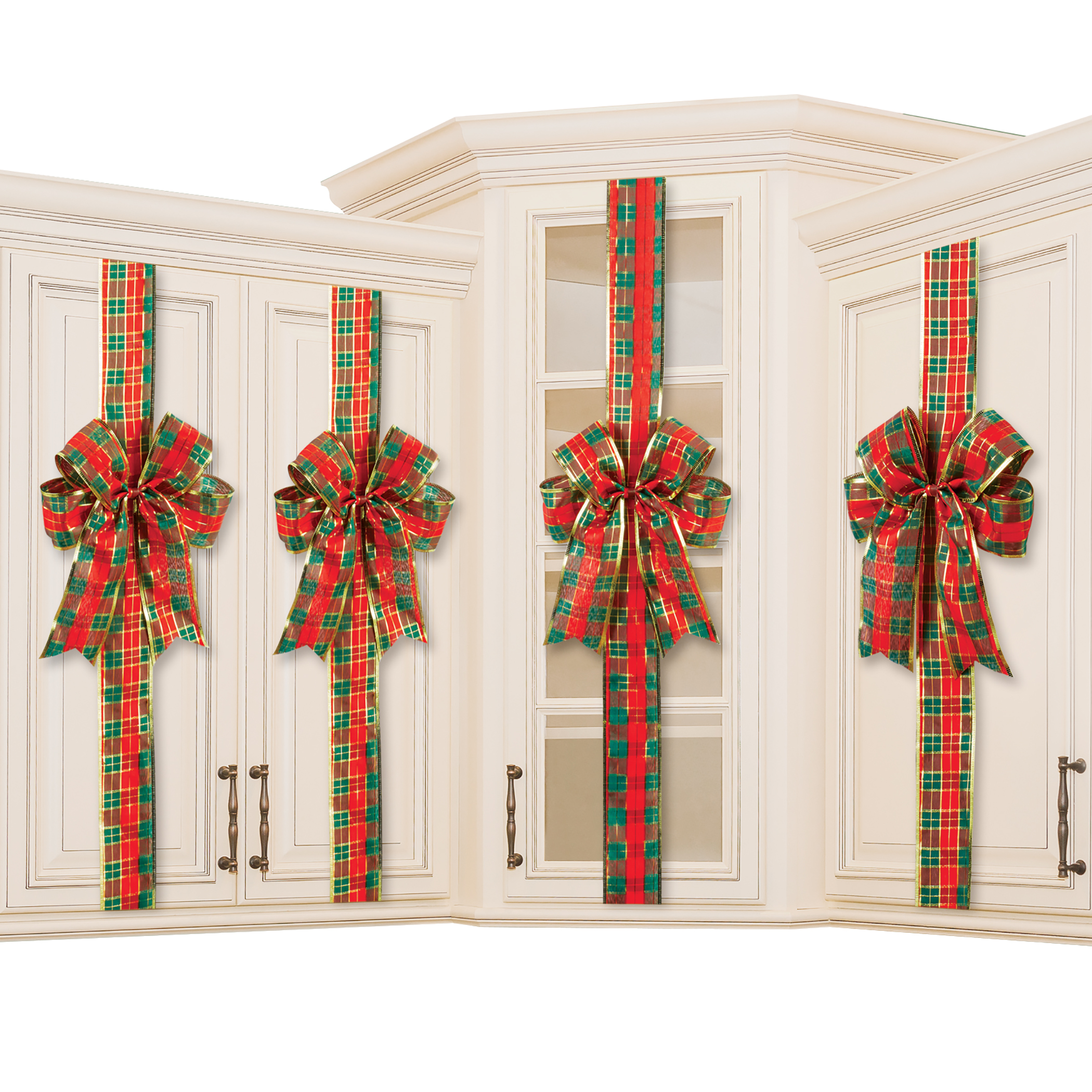 Holiday Tartan Plaid Kitchen Cabinet Ribbons - Set of 4 9 X 2.5 X 81