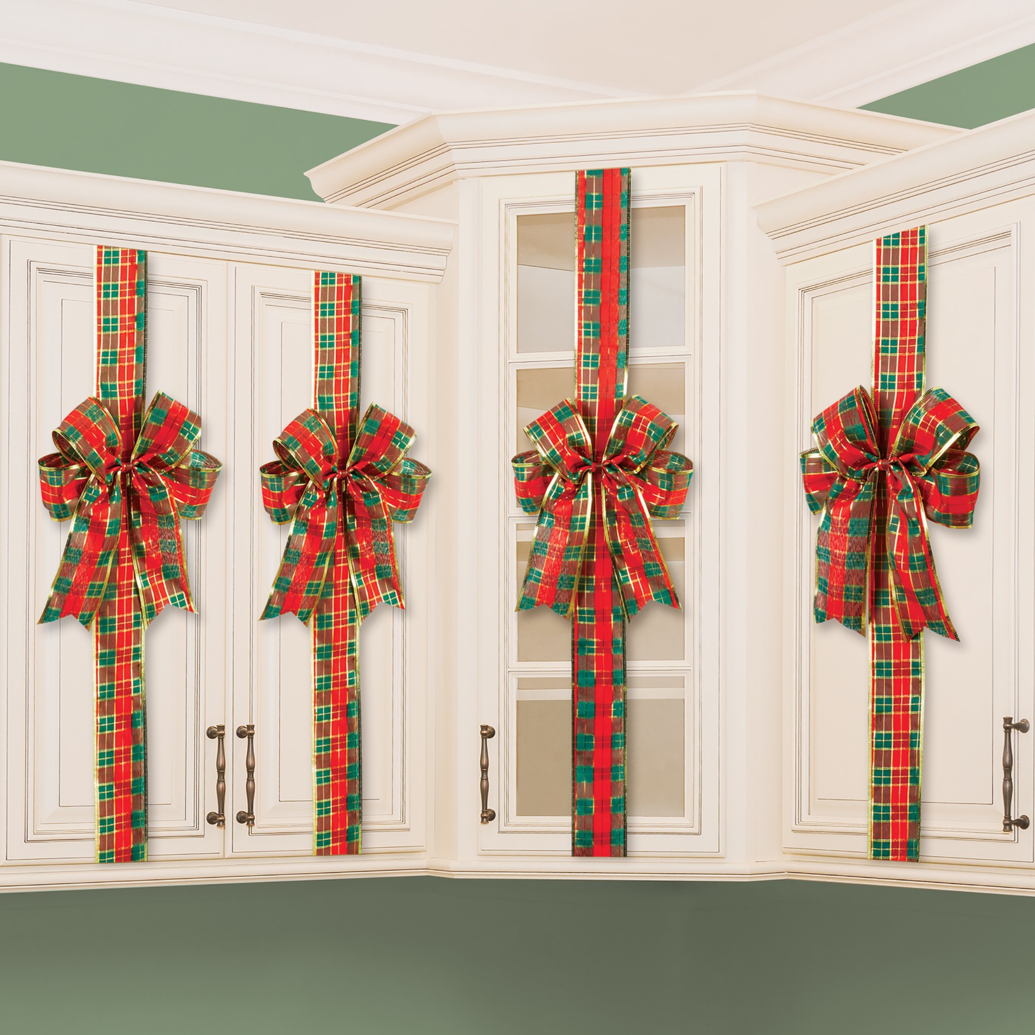 Holiday Tartan Plaid Kitchen Cabinet Ribbons - Set of 4  Collections Etc.