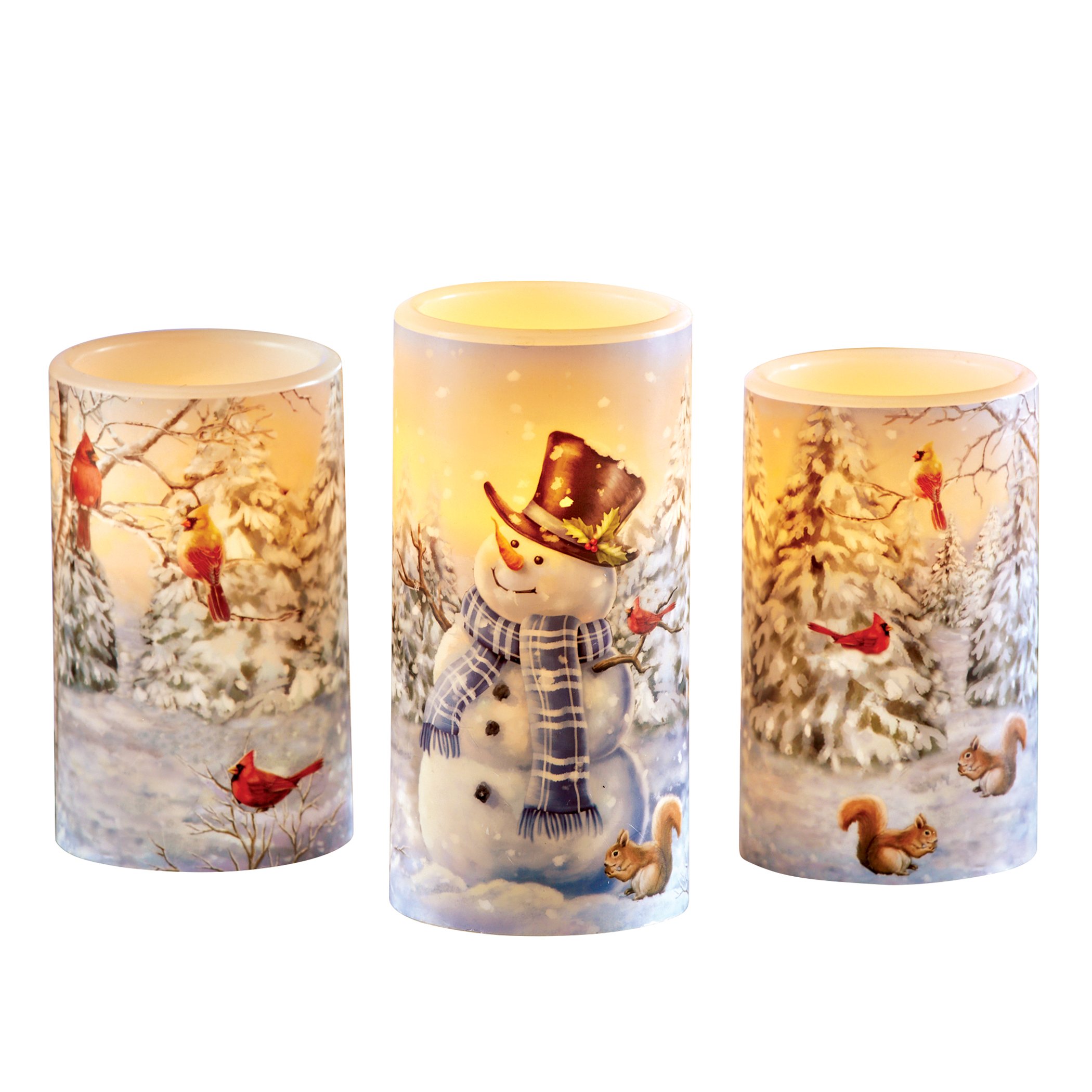 Smiling Snowman LED Lighted Flameless Candle - Set of 3 3 X 3 X 6 White