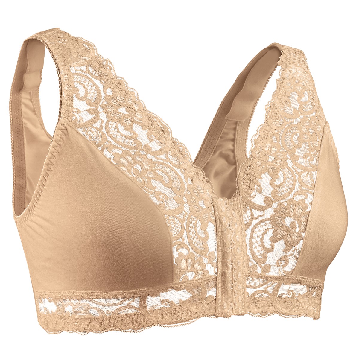 Lace Trim Front Hook Closure Polyester Bra Collections Etc.