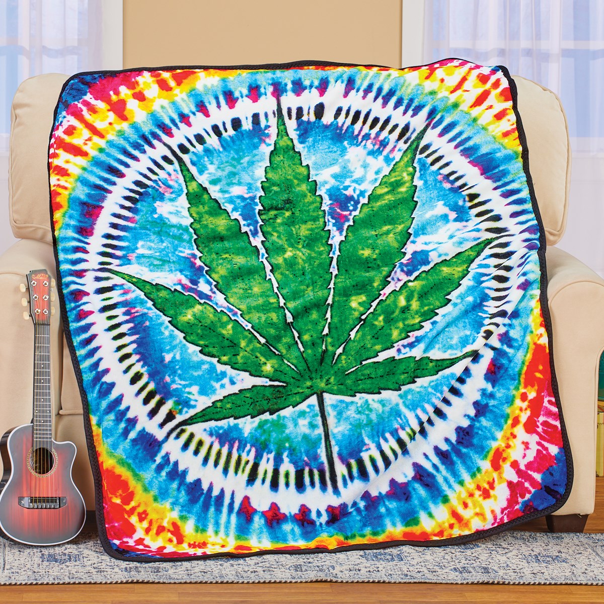 Colorful Pot Leaf Tie Dye Fleece Throw Blanket Collections Etc.