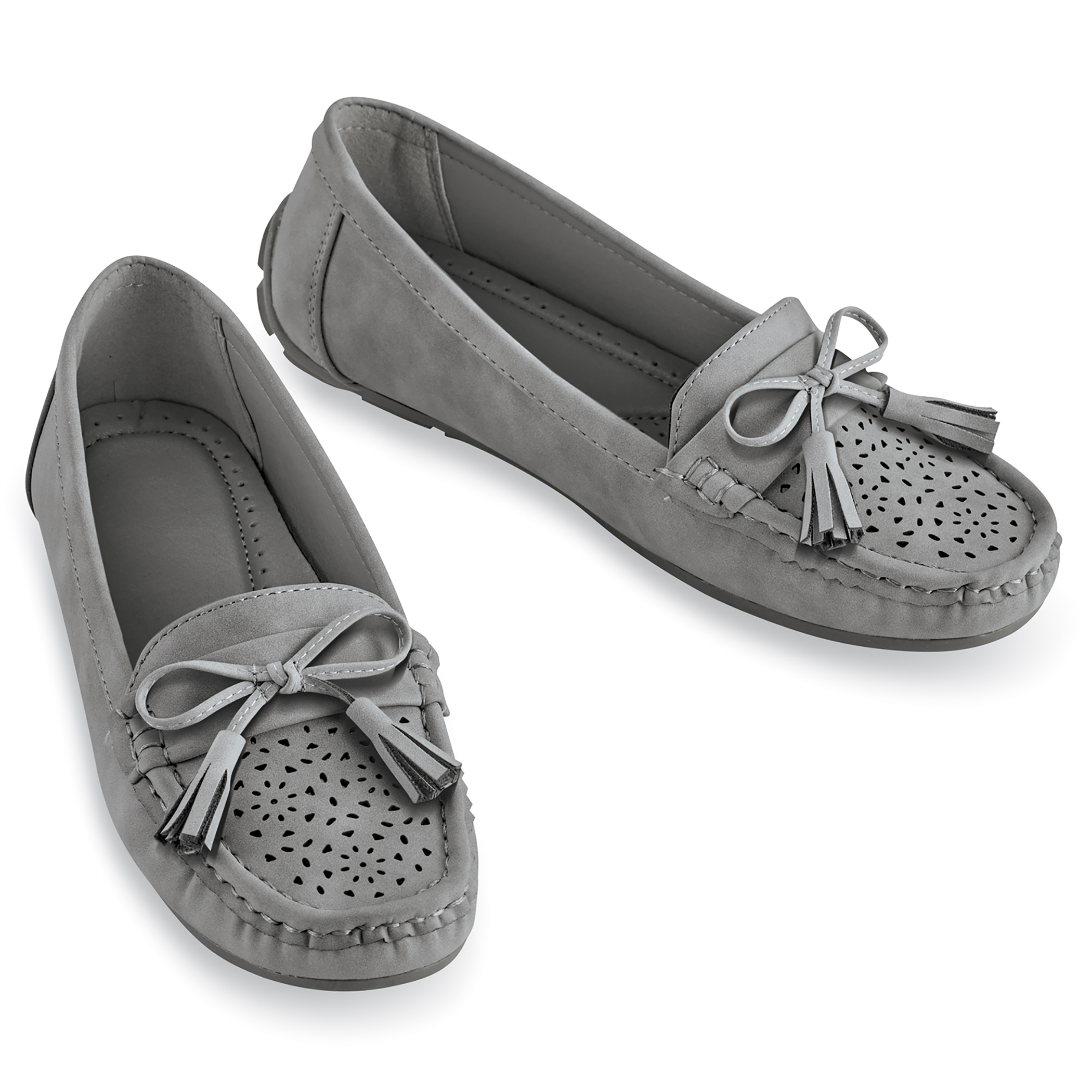 Decorative Tassel Laced Slip-On Moccasin Slippers | Cut Out Pattern | Lightweight, Flexible Rubber Soles | Polyurethane