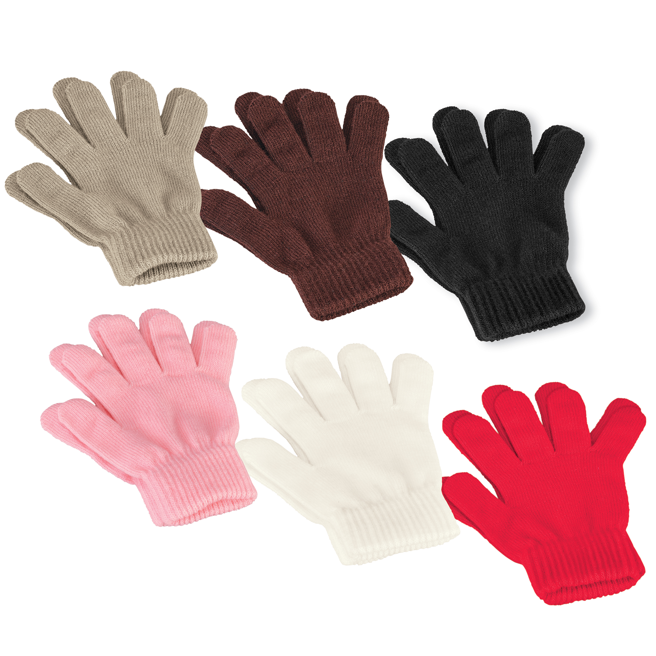 Colorful One-Size Warm Stretch Knit Gloves 6-Pack Red