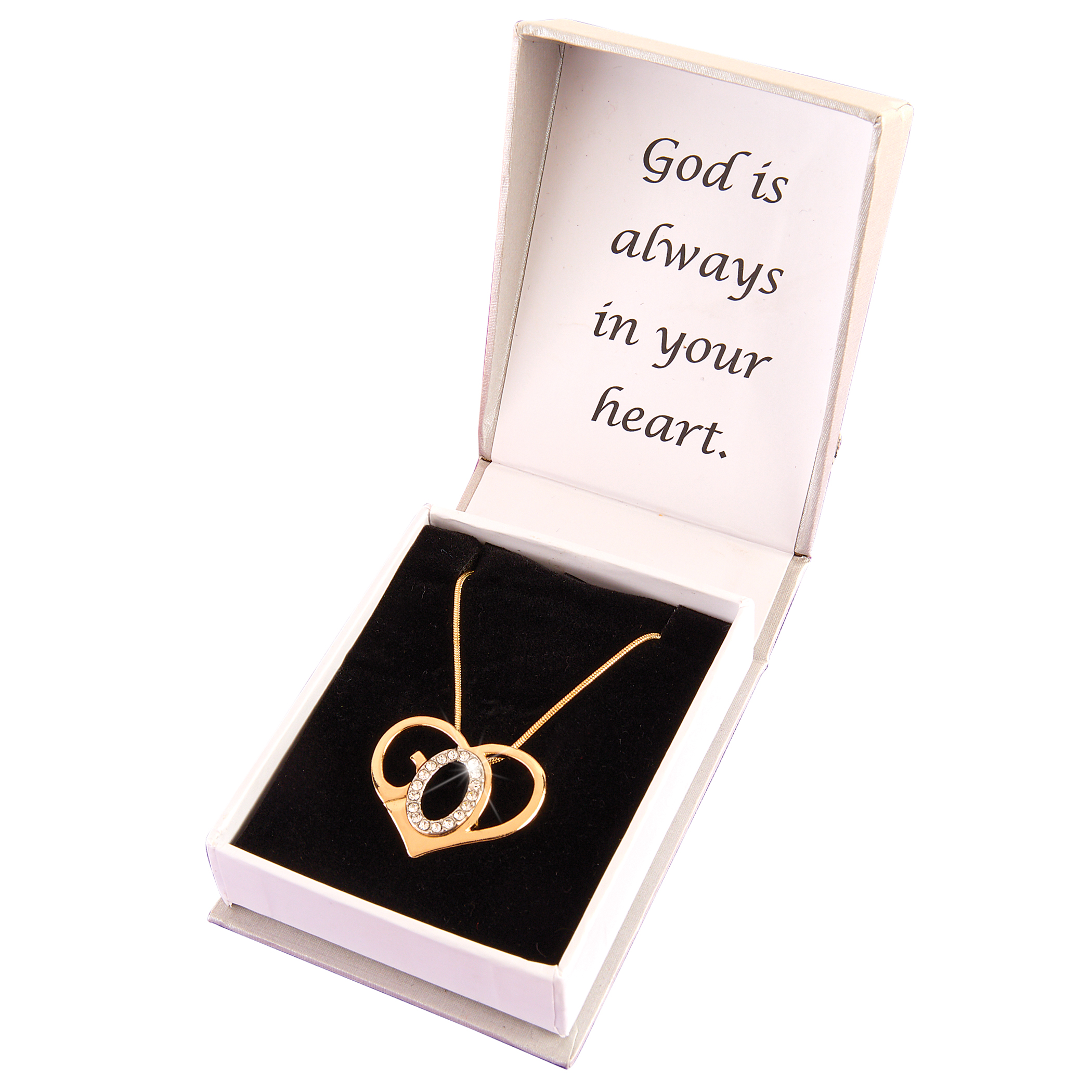 God Is Always In Your Heart Rhinestone Heart Necklace