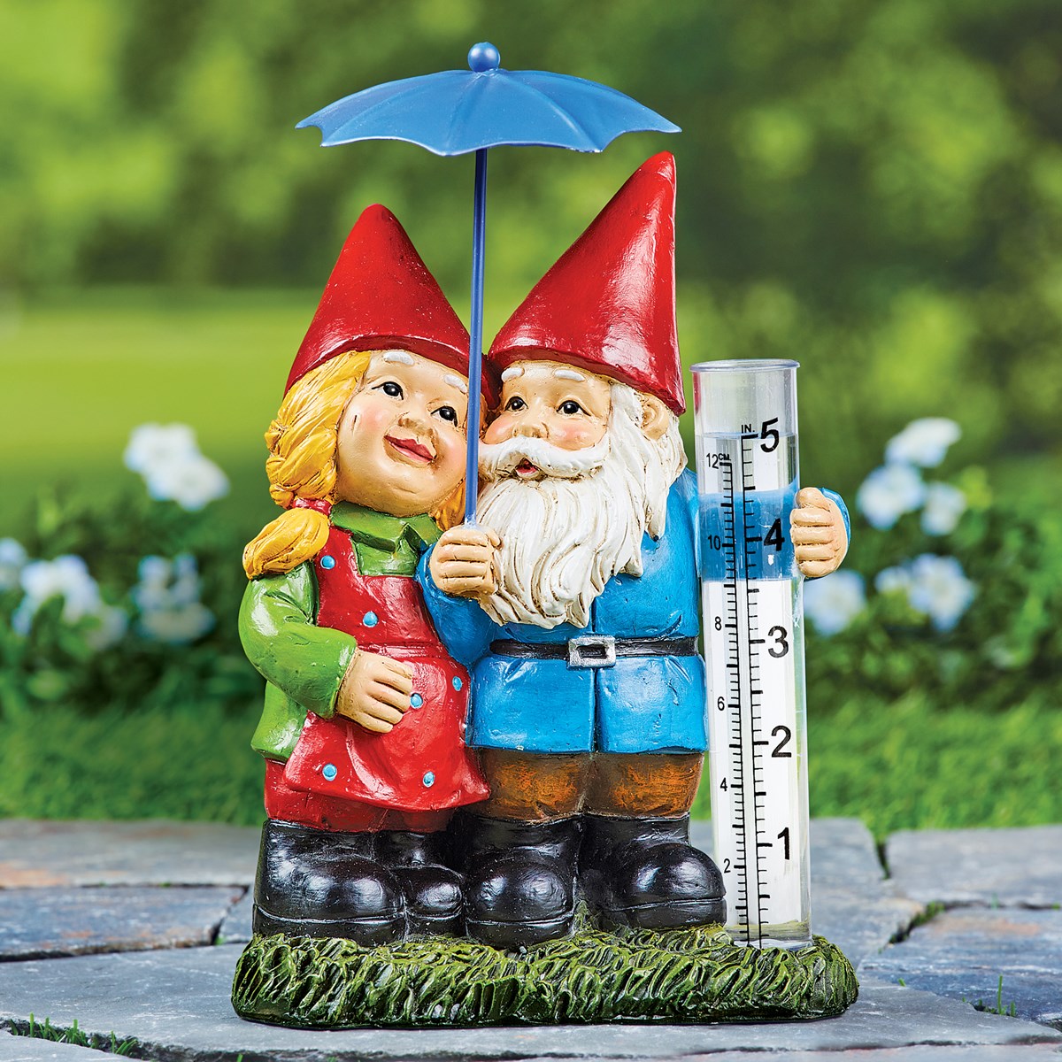 Handpainted Garden Gnomes Tabletop Rain Gauge Collections Etc.