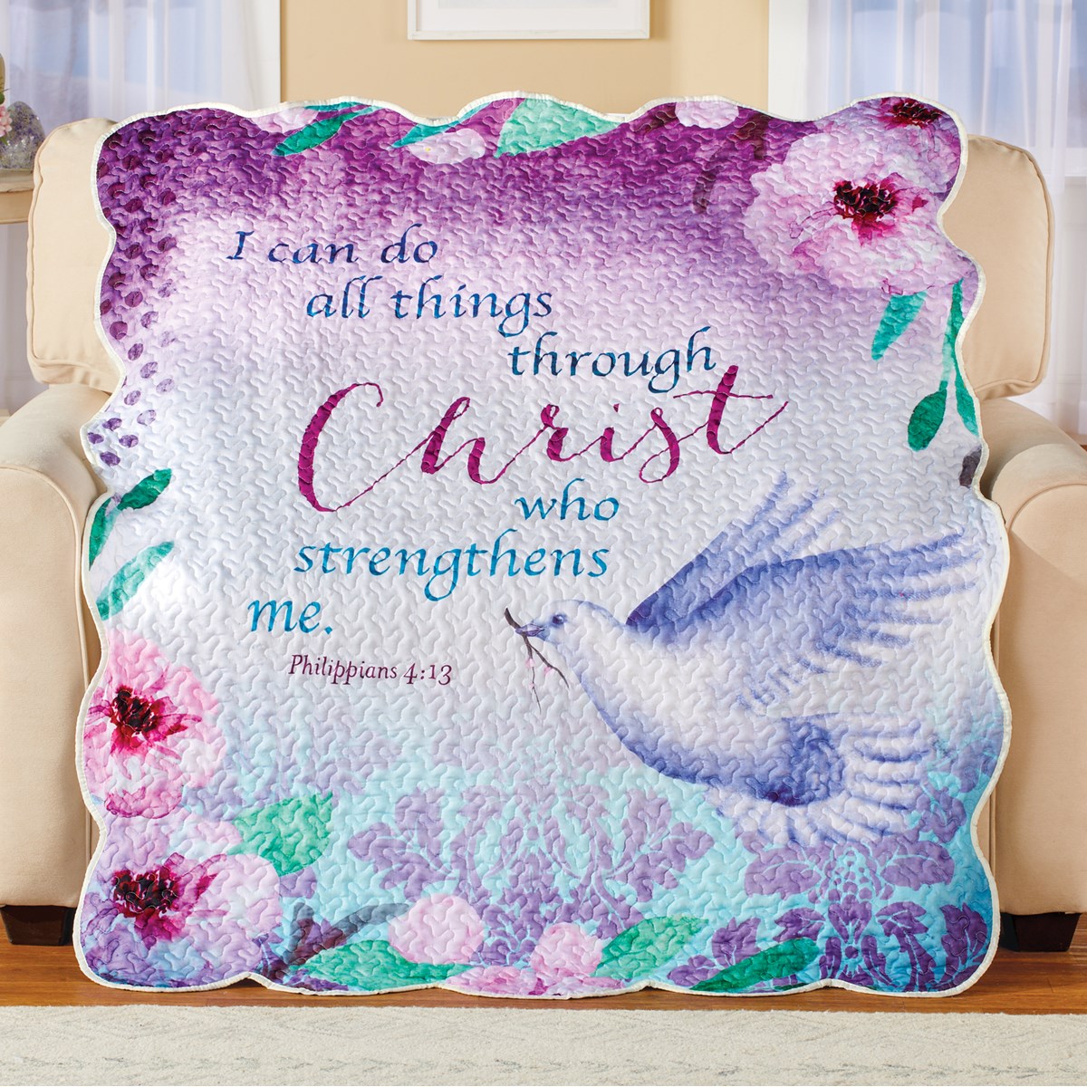 Religious Floral Soft Quilted Lap Throw Blanket Collections Etc.