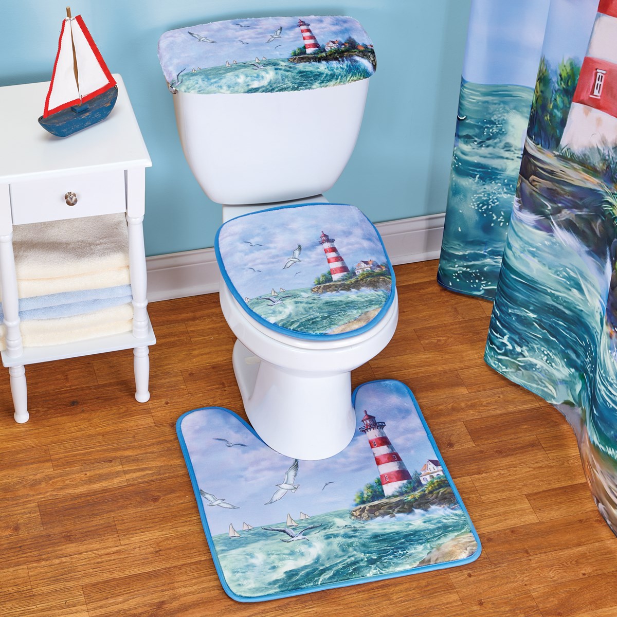 Lighthouse Scene 3Piece Bathroom Toilet Cover Set Collections Etc.