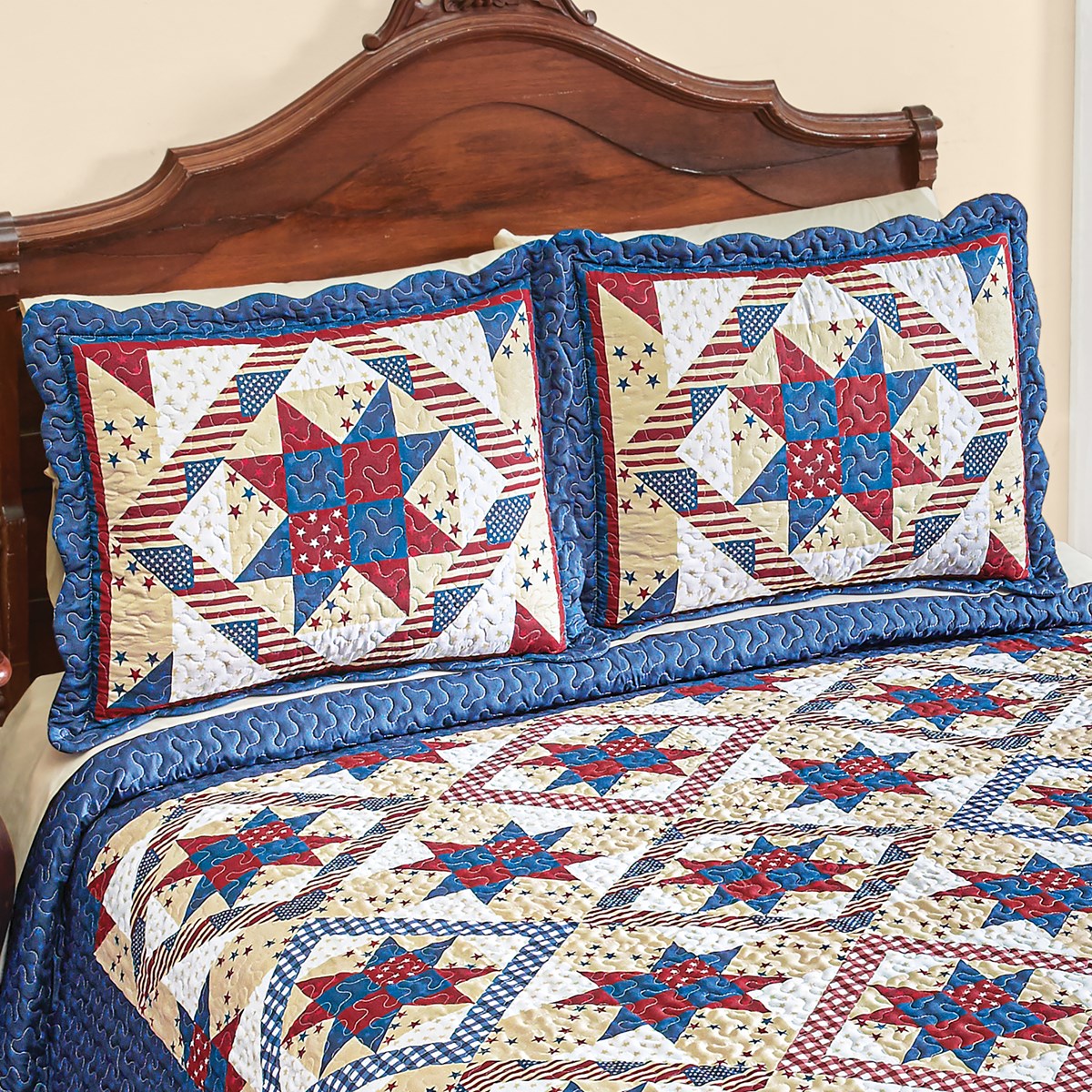 AllOver Americana Stars Scalloped Patchwork Pillow Sham Collections Etc.