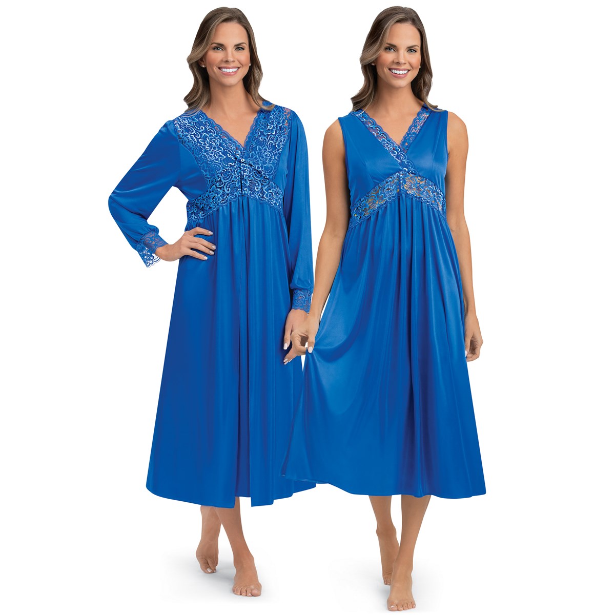 2Piece Lace Trimmed Robe and Gown Sleepwear Set Collections Etc.
