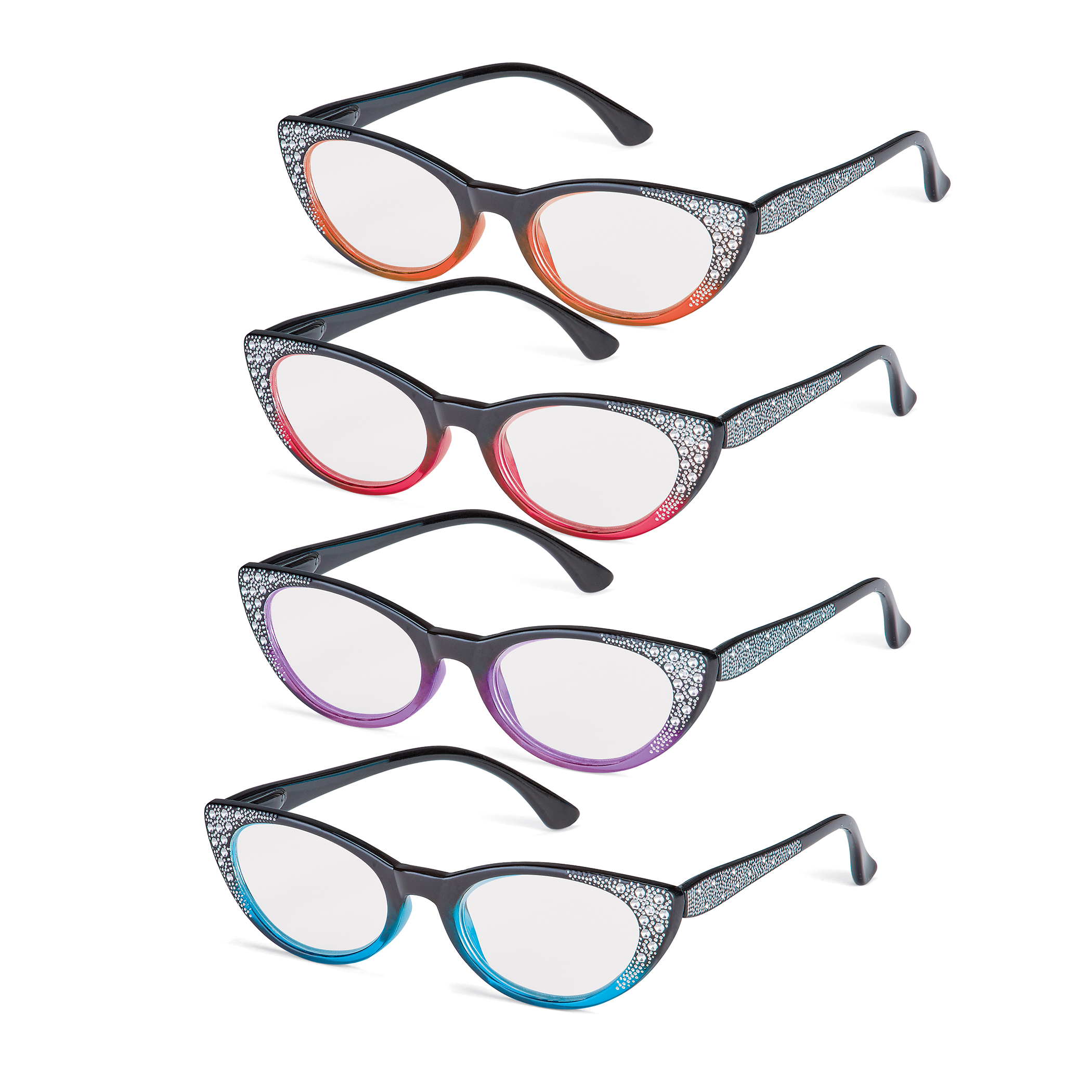 Cat Eye Reader Glasses with Sparkling Foil Accents - Set of 4, 1.50X