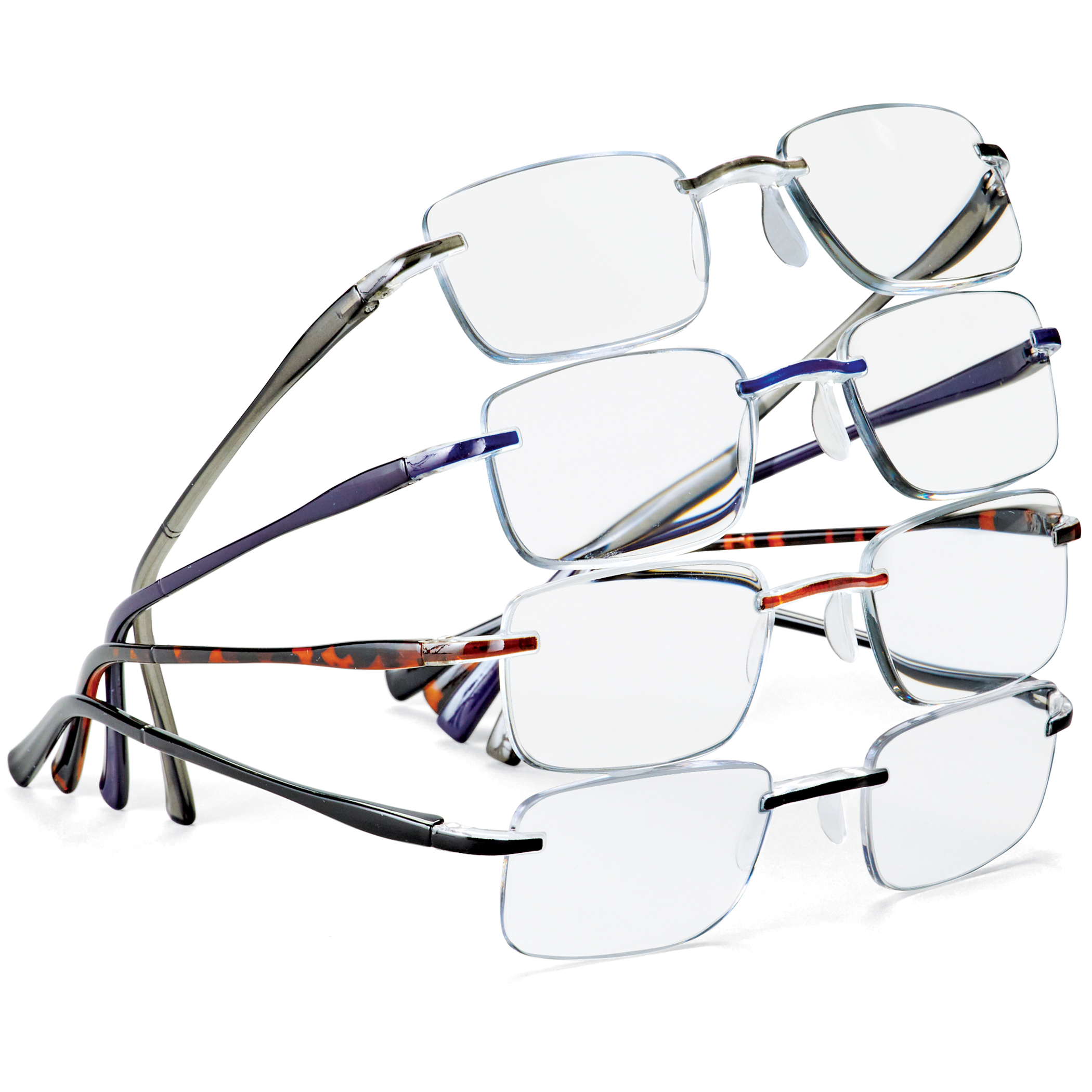 Classic Rimless Rectangular Reading Glasses - Set of 4 1.50X Multi