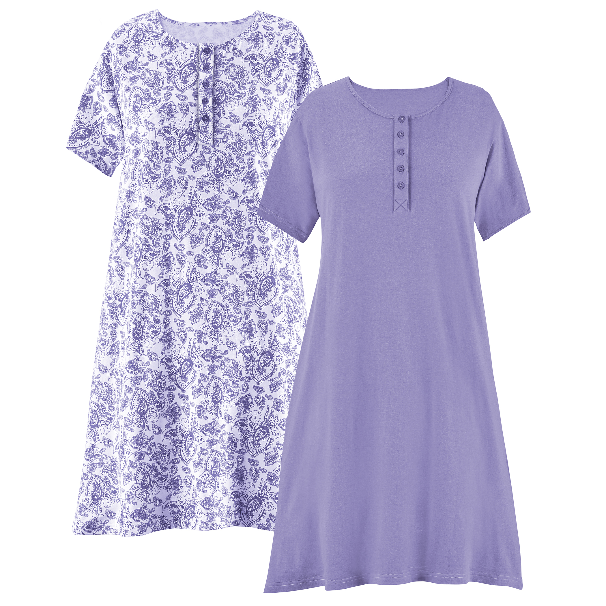 2-Pack Pretty Paisley Print Short-Sleeve Henley Gown