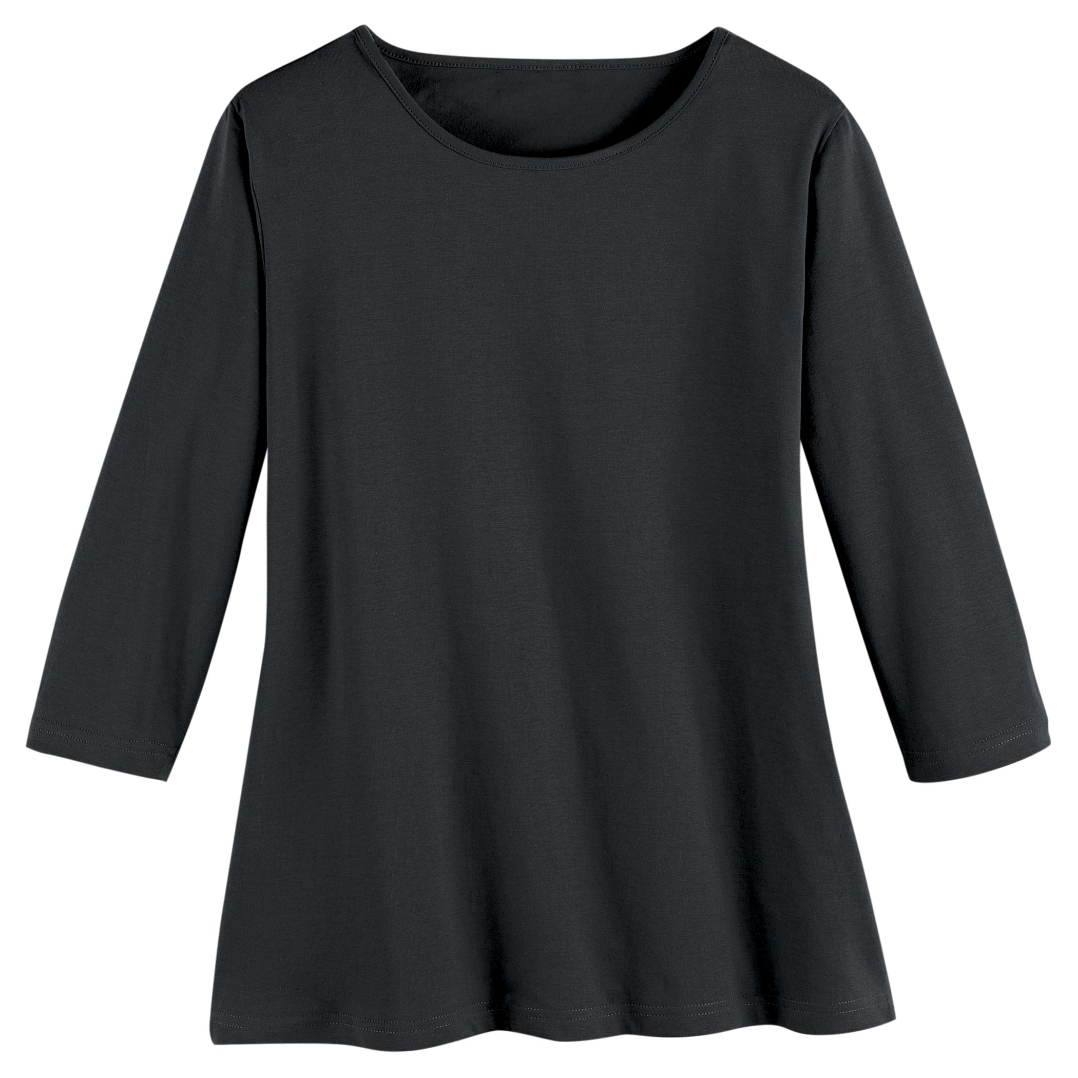Versatile 3/4 Sleeve & Scooped Neckline Cotton Knit Top, Black, Medium