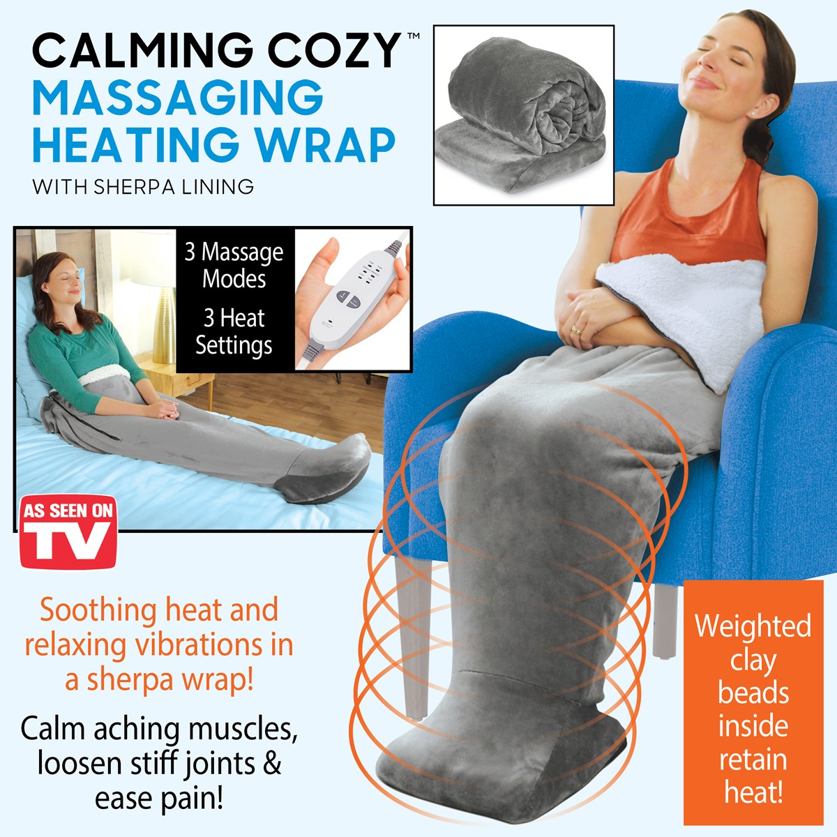 Calming Cozy Massaging Heat Wrap with Sherpa Lining Collections Etc.