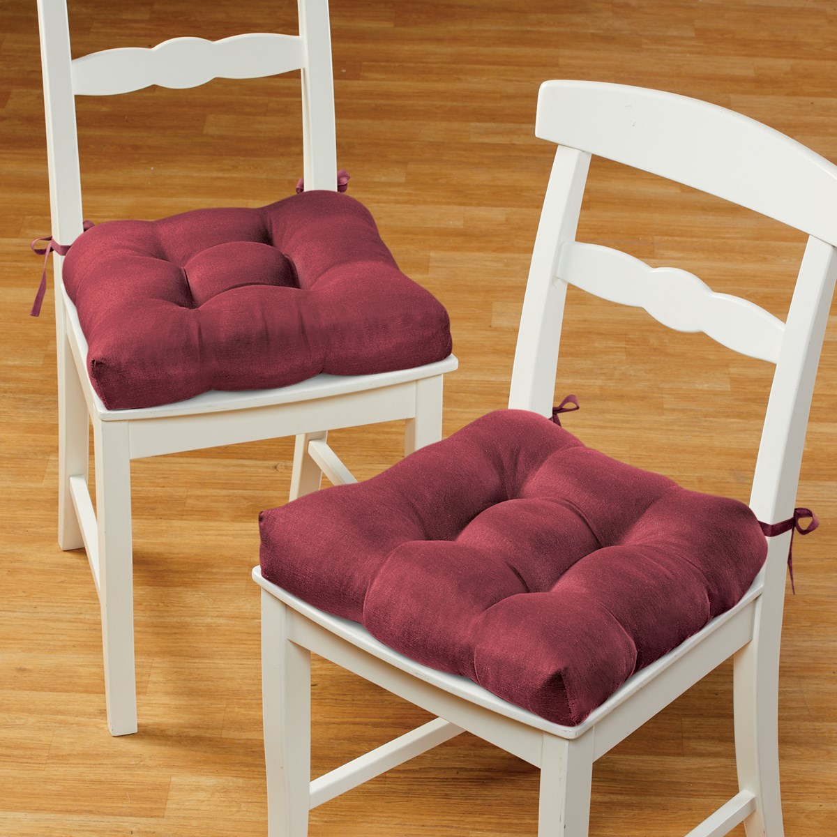 Solid Color Tufted Chair Cushions with Tiebacks Set of 2