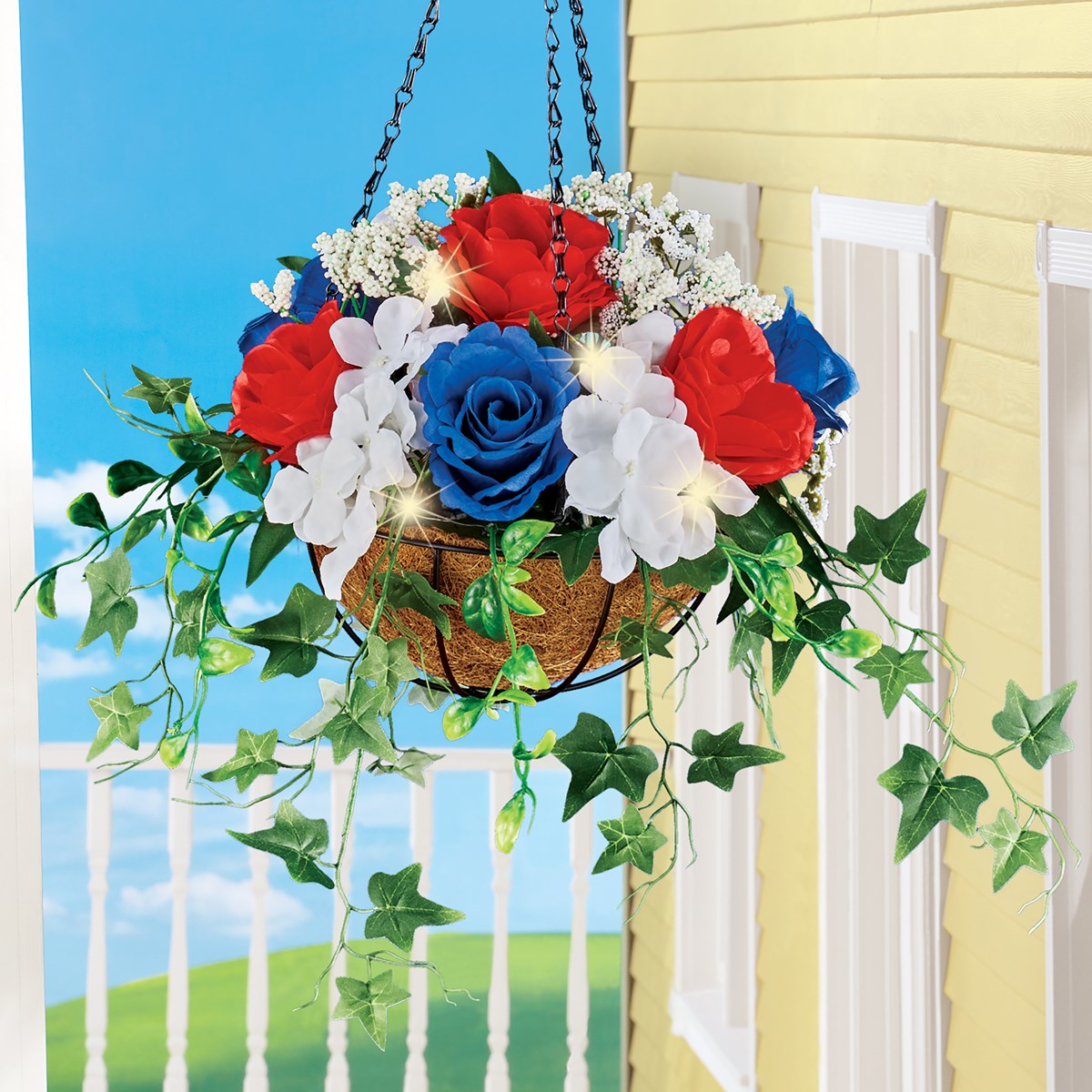 Solar Powered Patriotic Rose Hanging Basket Collections Etc.