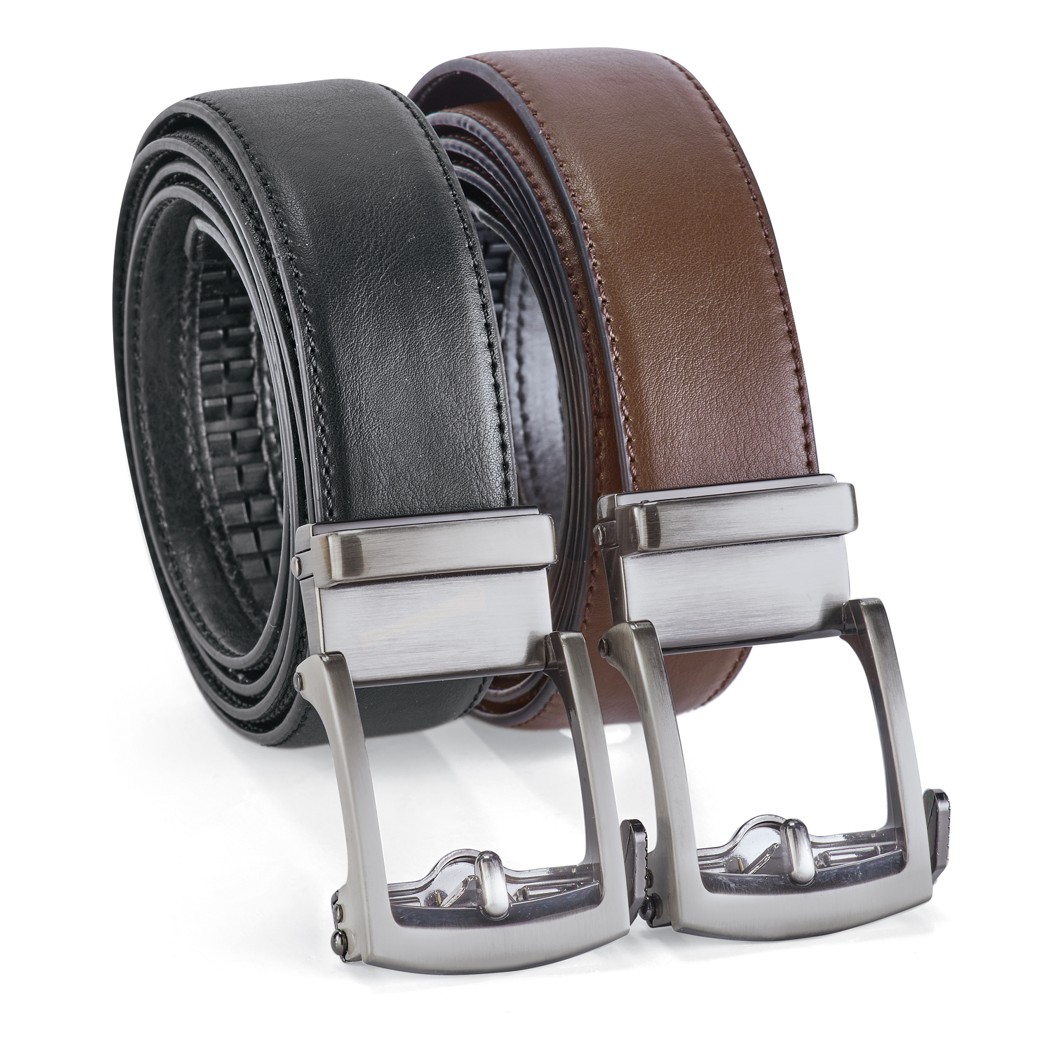 Faux Leather Comfort Fit Ratchet Belt with No Holes Brown NO SIZE