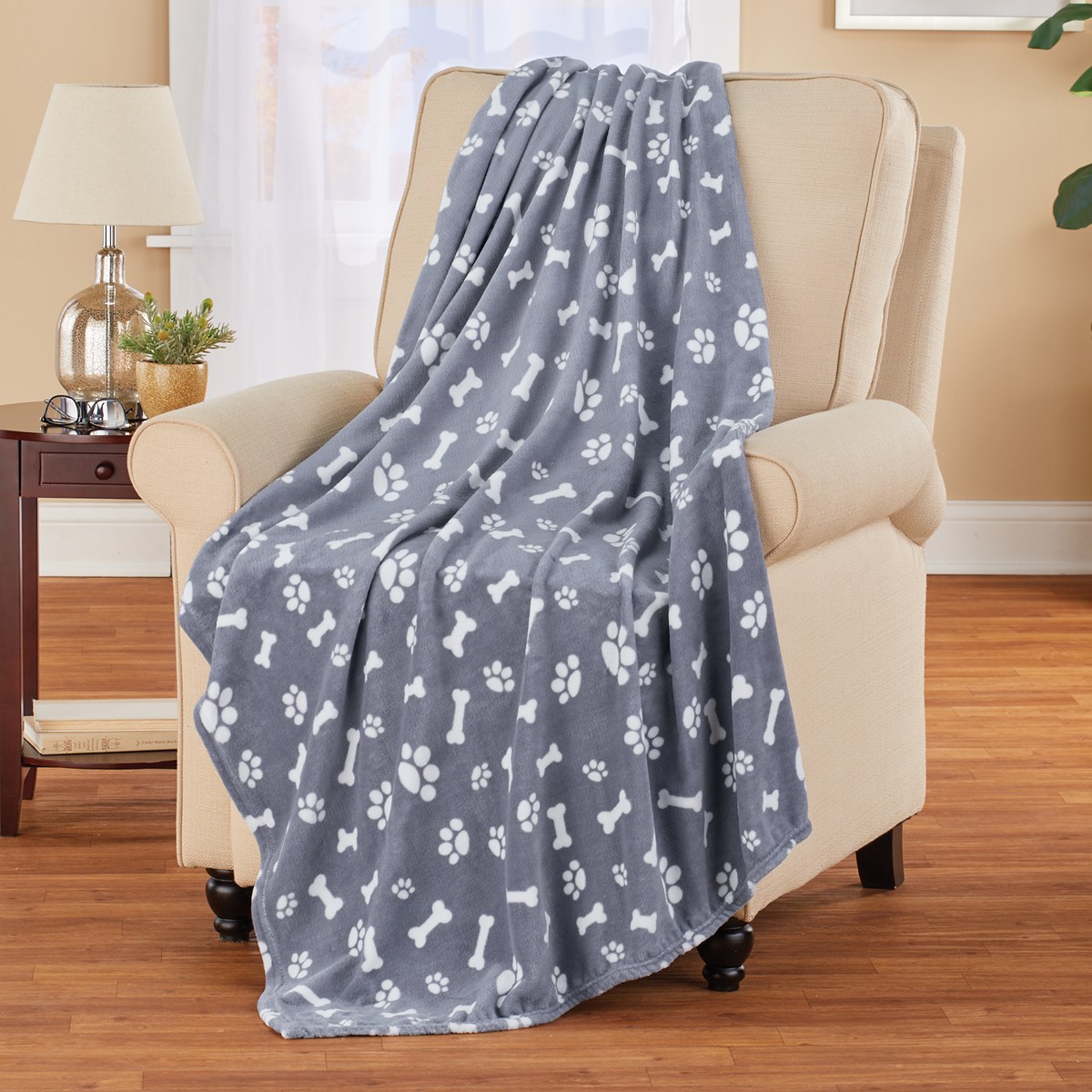 Paw Print and Dog Bone Fleece Throw Blanket Collections Etc.