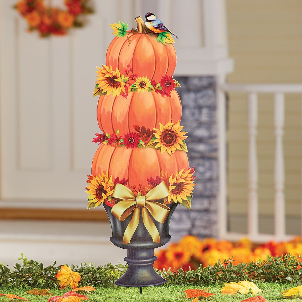 Fall Pumpkin Topiary Outdoor Garden Stake Collections Etc.