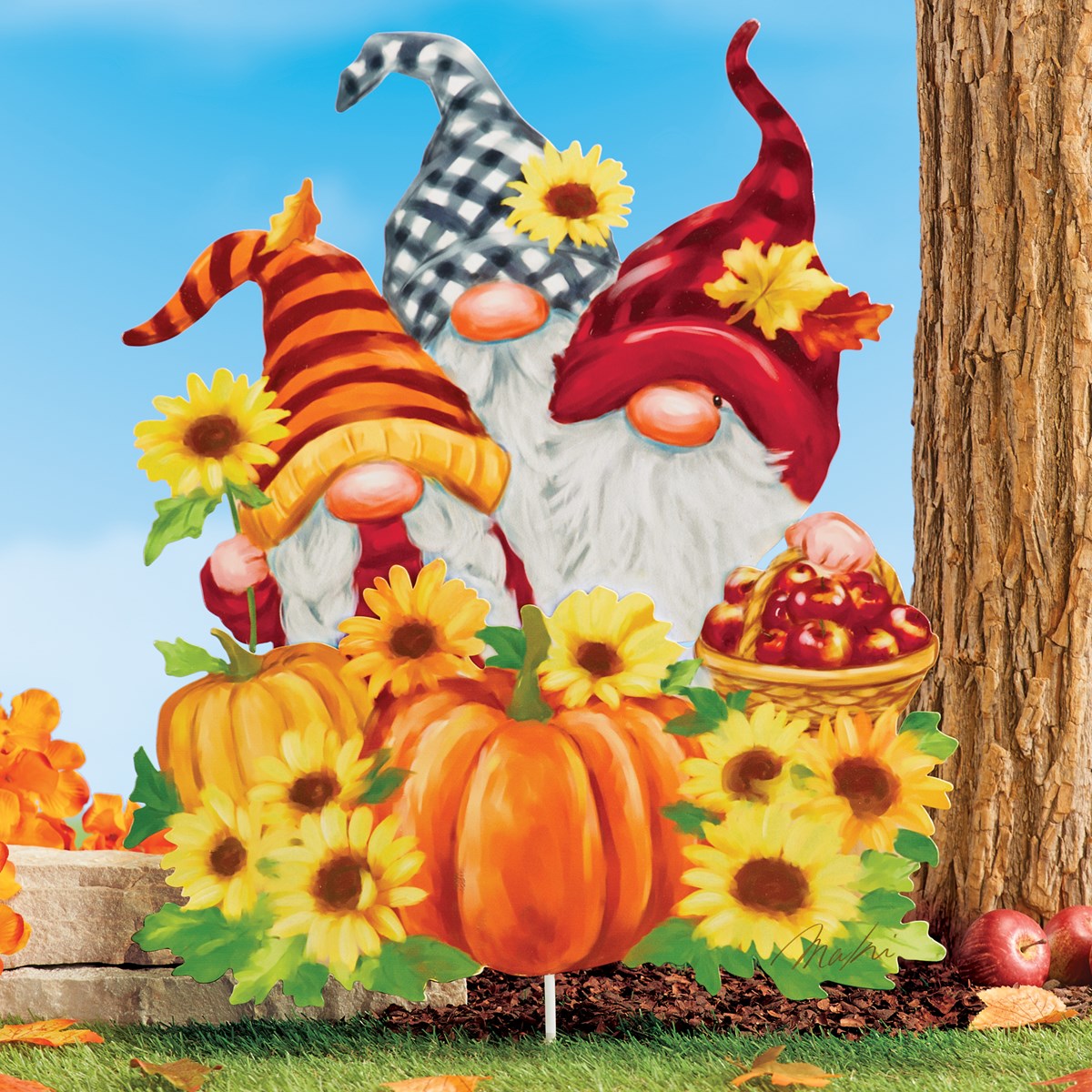 Fall Harvest Three Gnomes Outdoor Garden Stake Collections Etc.