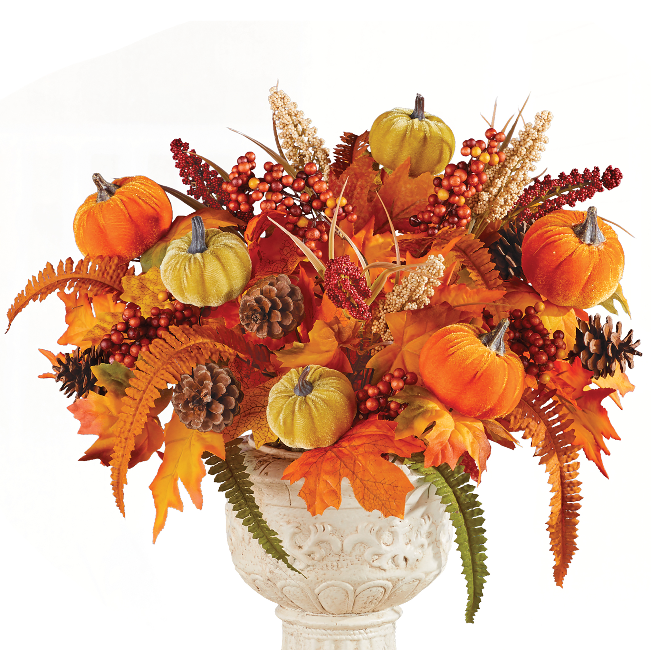 Artificial Autumn Harvest Pumpkin Bushes - Set of 3