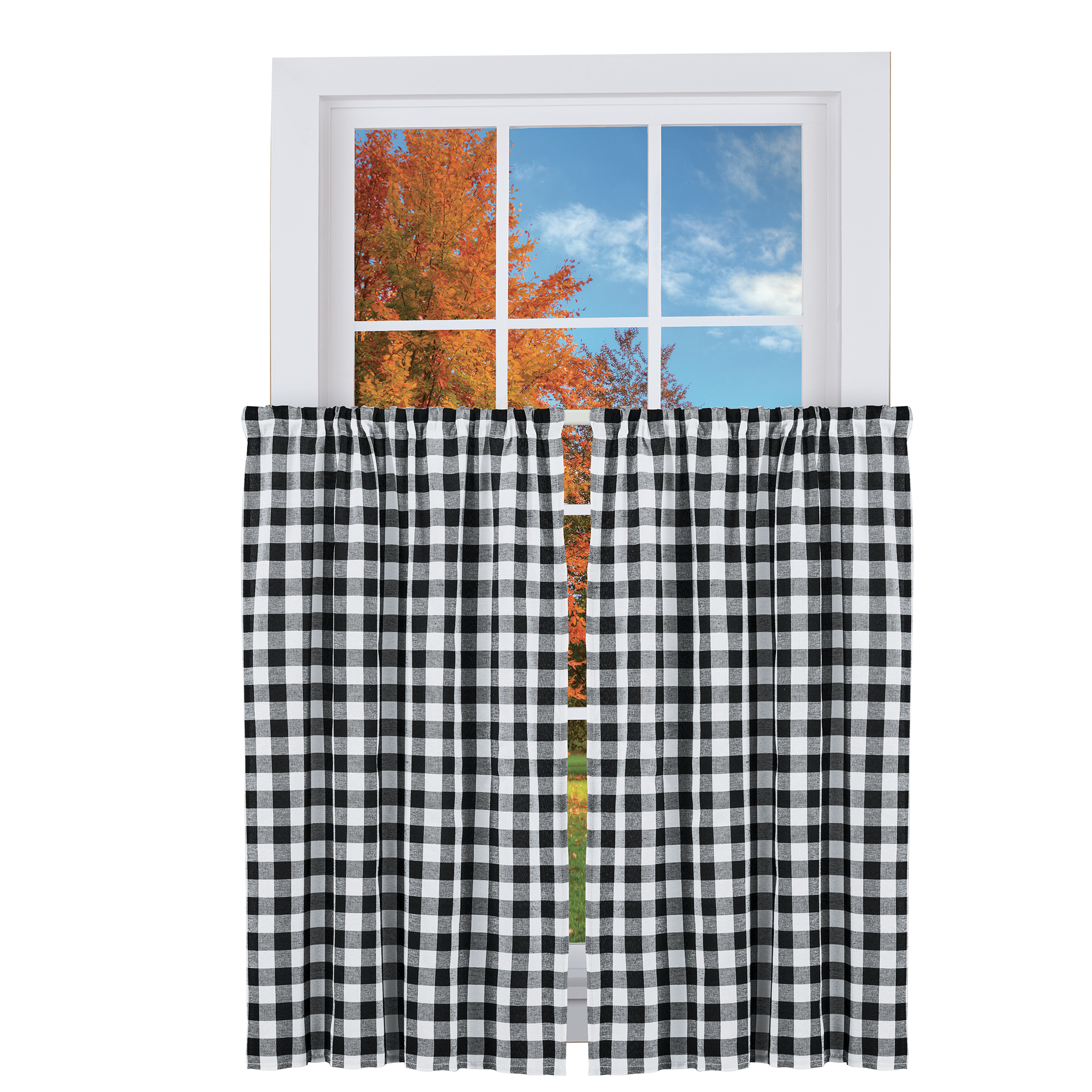 Buffalo Check Farmhouse Café Curtain Collection, Black And White, 36"L Tiers