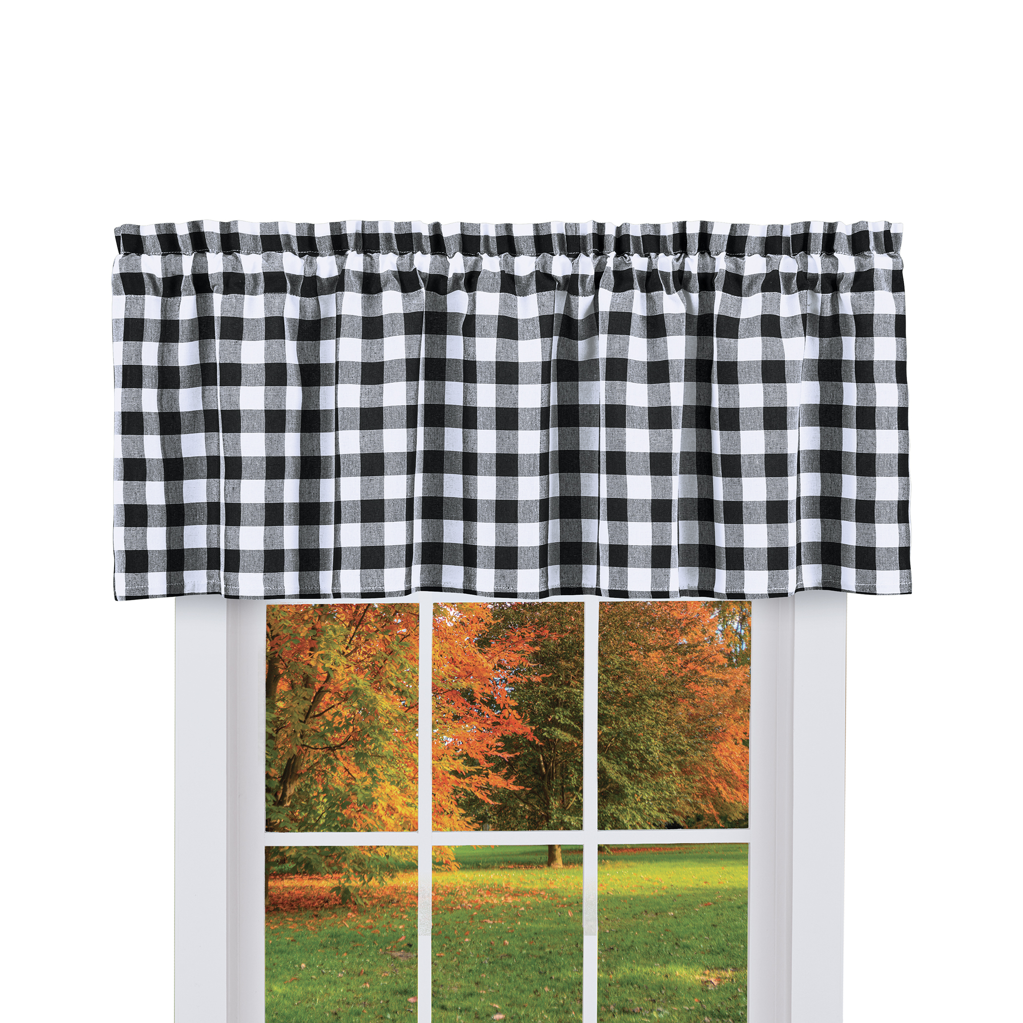 Buffalo Check Farmhouse Cafe Curtain Collection Valance Black and White