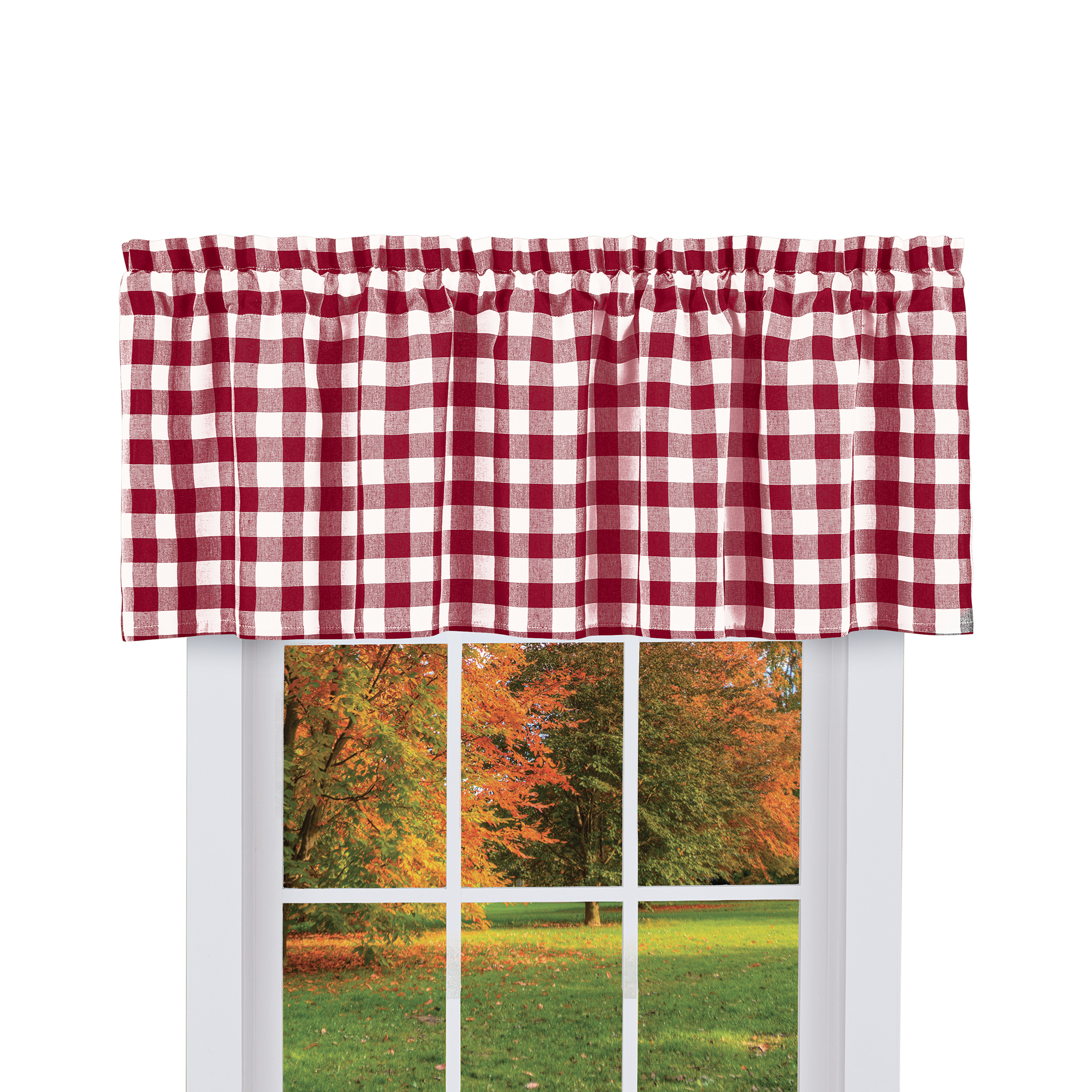 Buffalo Check Farmhouse Café Curtain Collection, Burgundy, Valance