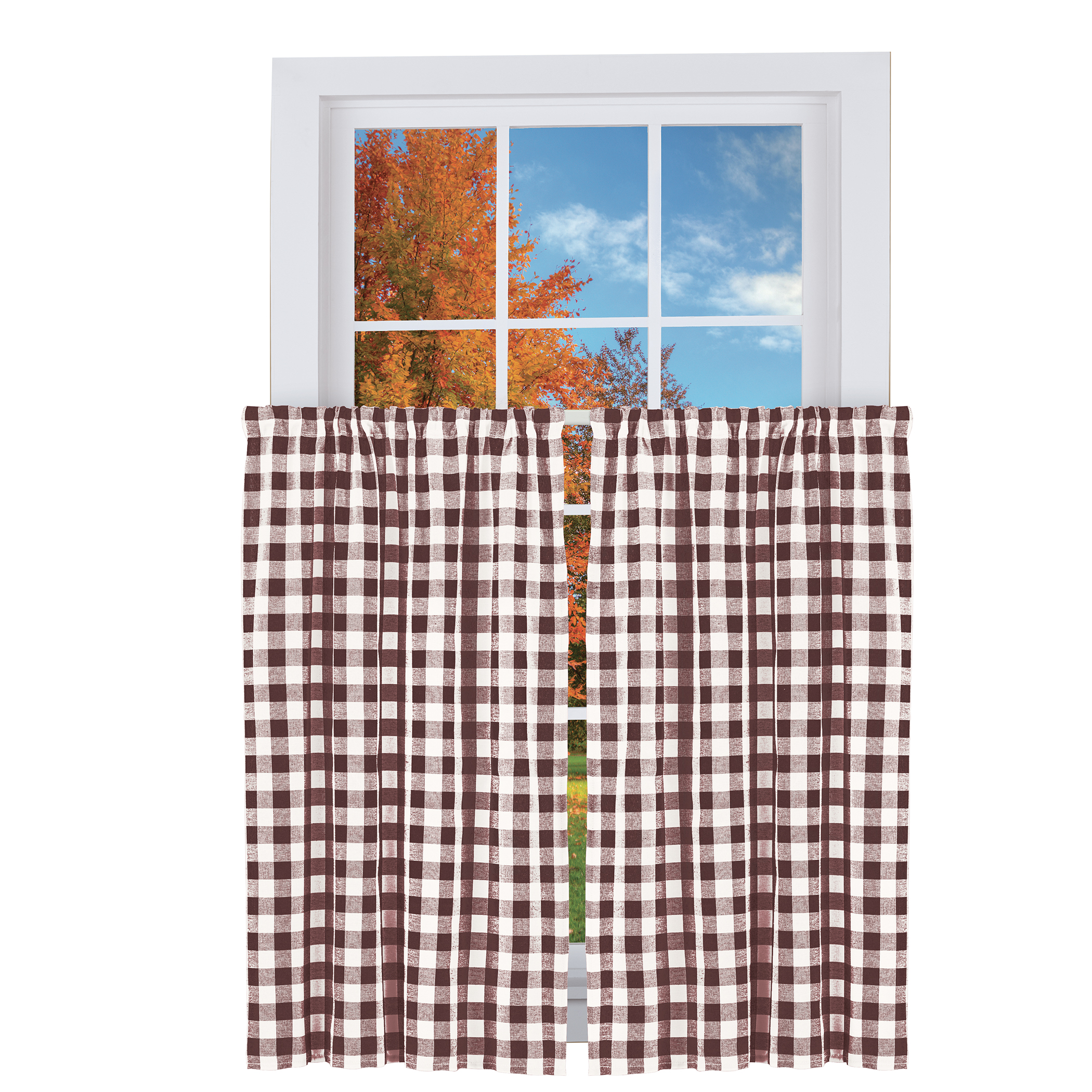Buffalo Check Farmhouse CafÃ© Curtain Collection, Chocolate, 36"L Tiers