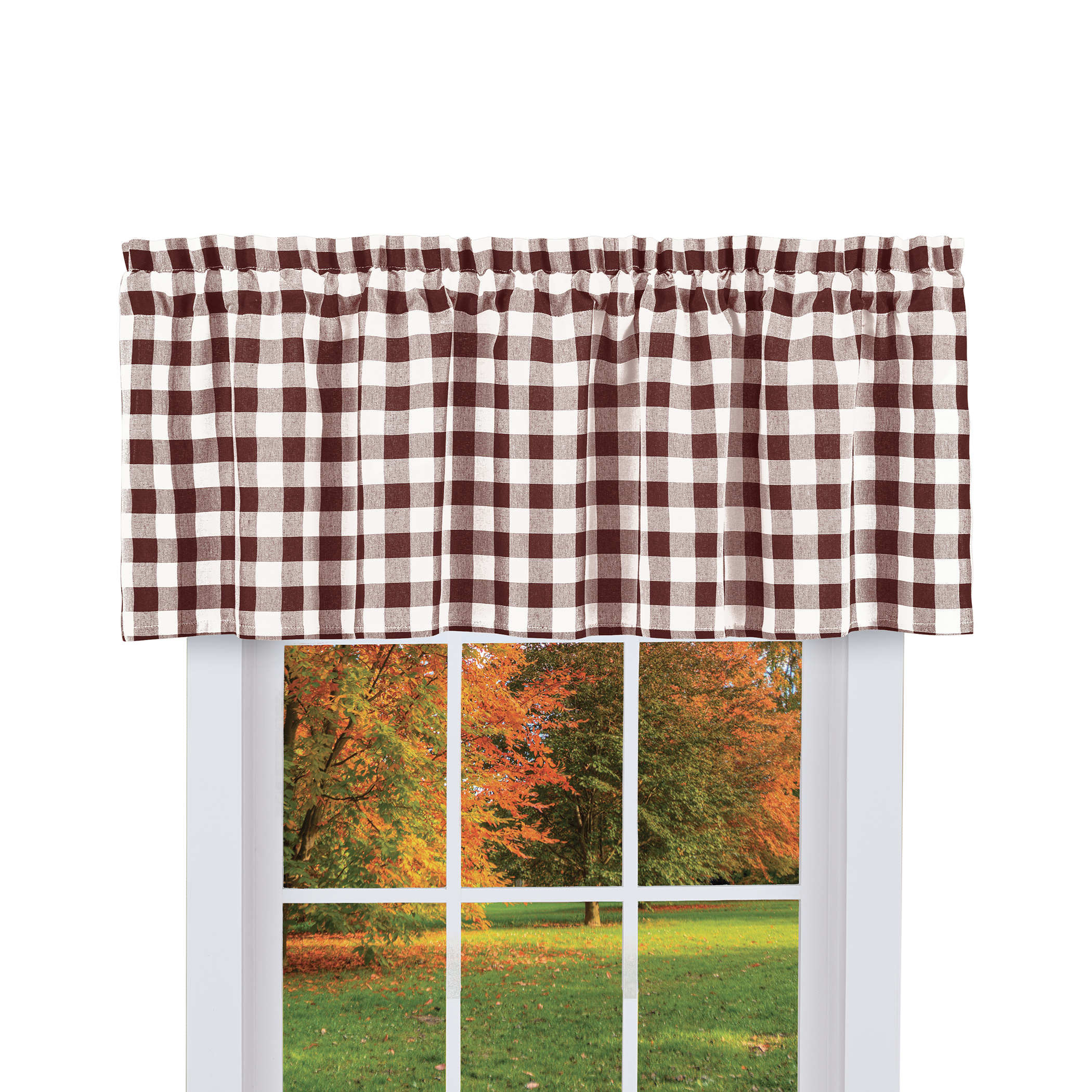 Buffalo Check Farmhouse CafÃ© Curtain Collection, Chocolate, Valance