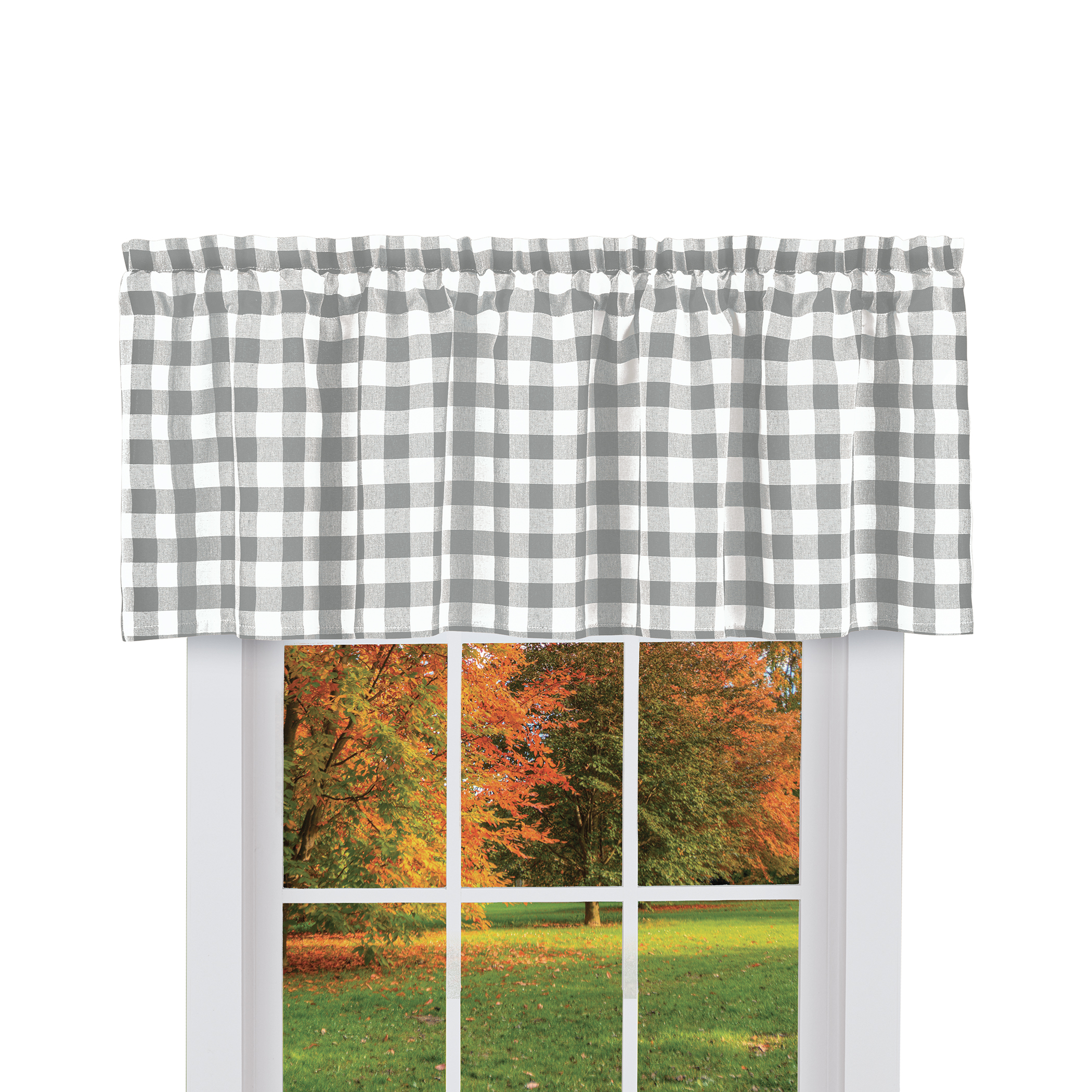 Buffalo Check Farmhouse CafÃ© Curtain Collection, Grey, Valance