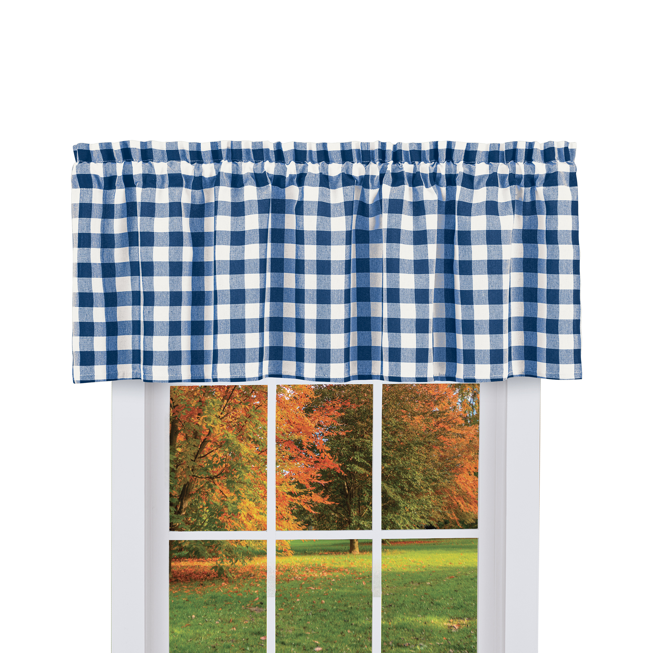 Buffalo Check Farmhouse Café Curtain Collection, Navy, Valance