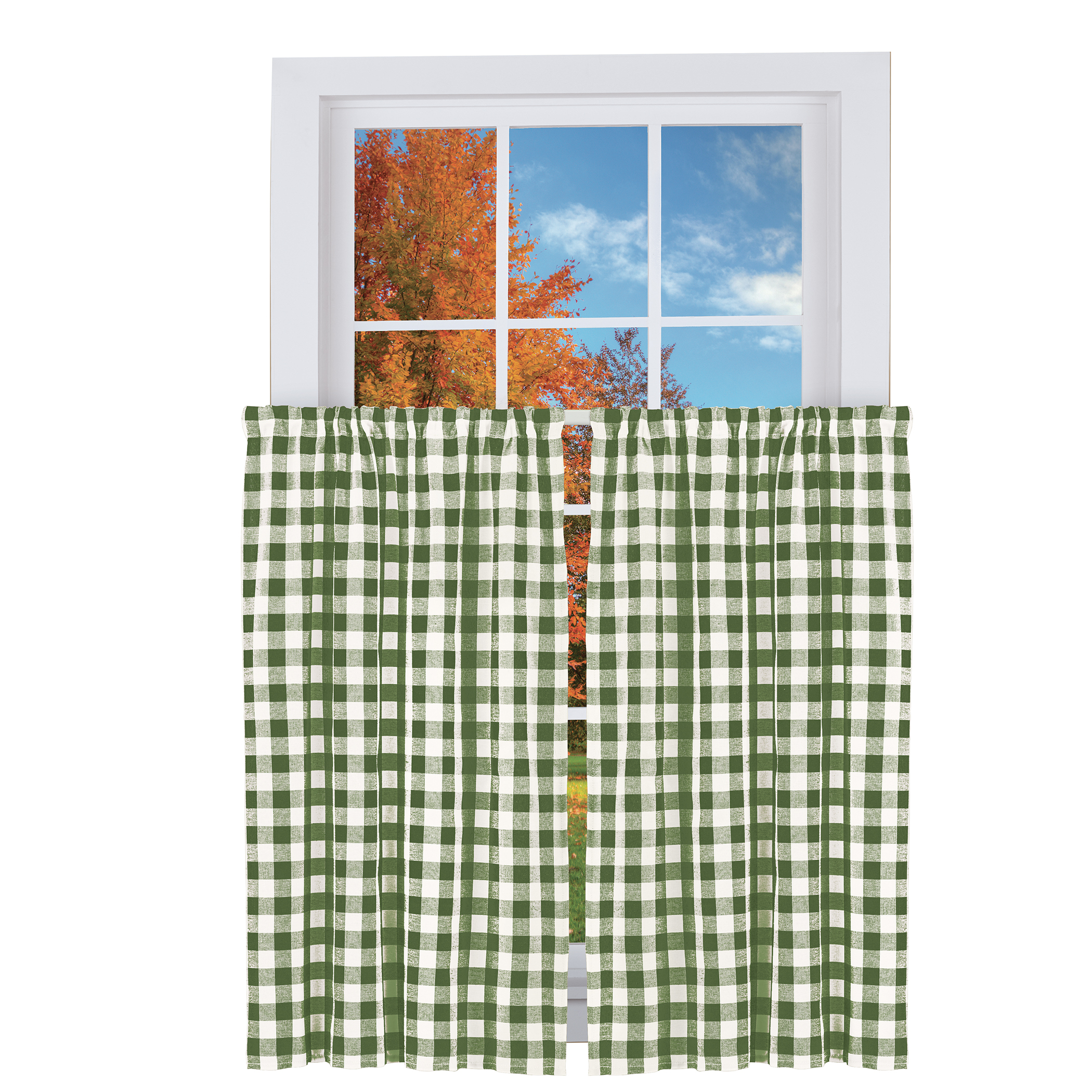 Buffalo Check Farmhouse CafÃ© Curtain Collection, Sage, 36"L Tiers