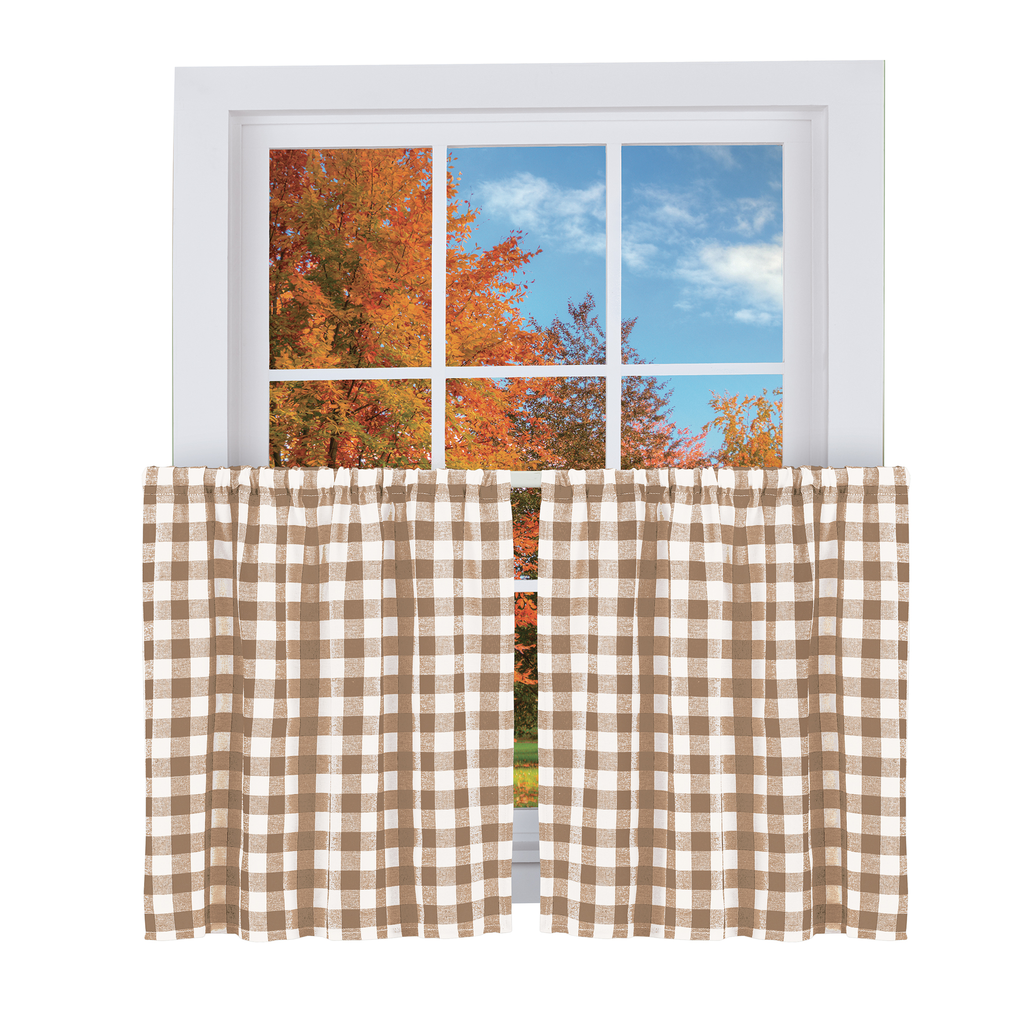 Buffalo Check Farmhouse CafÃ© Curtain Collection, Taupe, 24"L Tiers