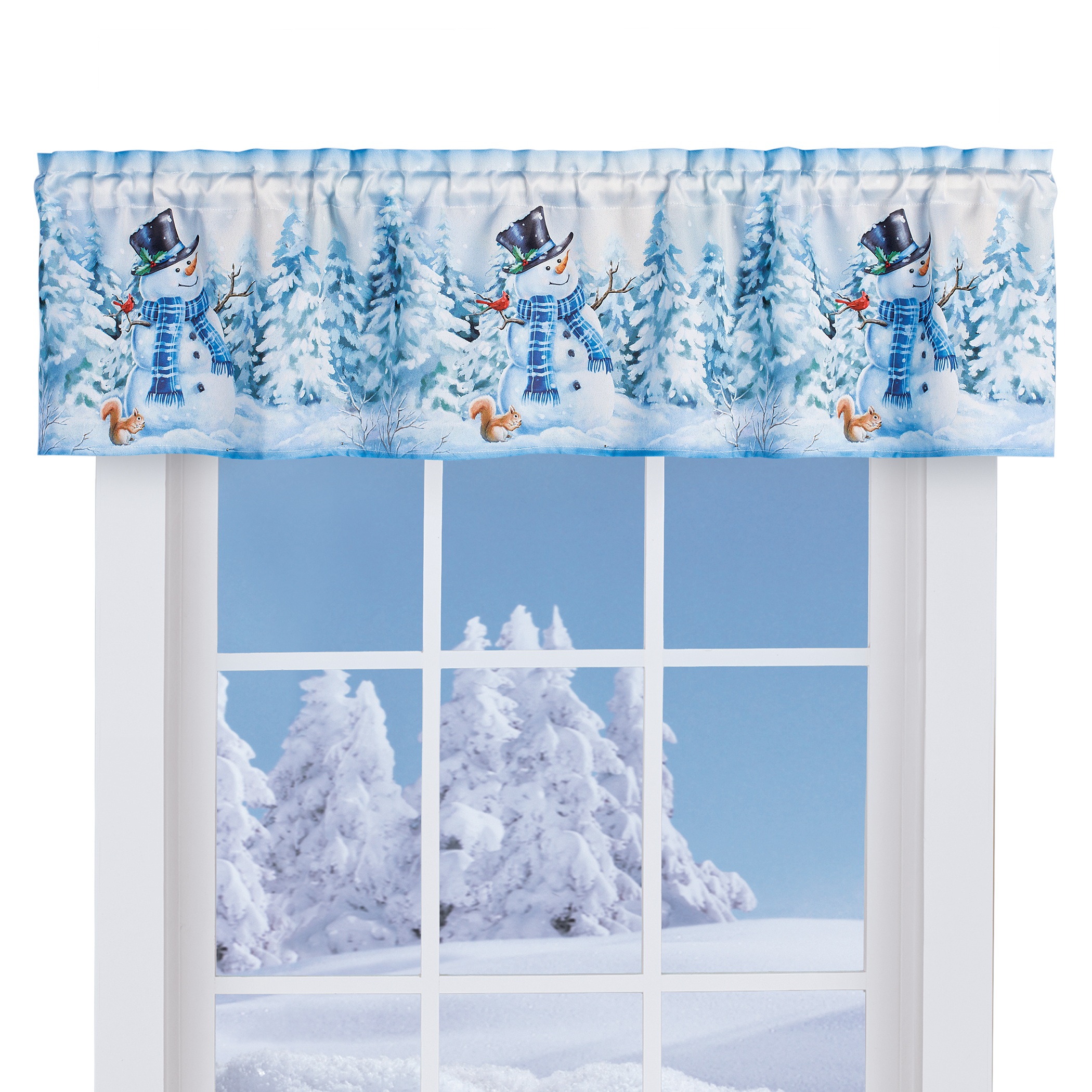 Winter Snowman and Pine Printed Curtains Valance