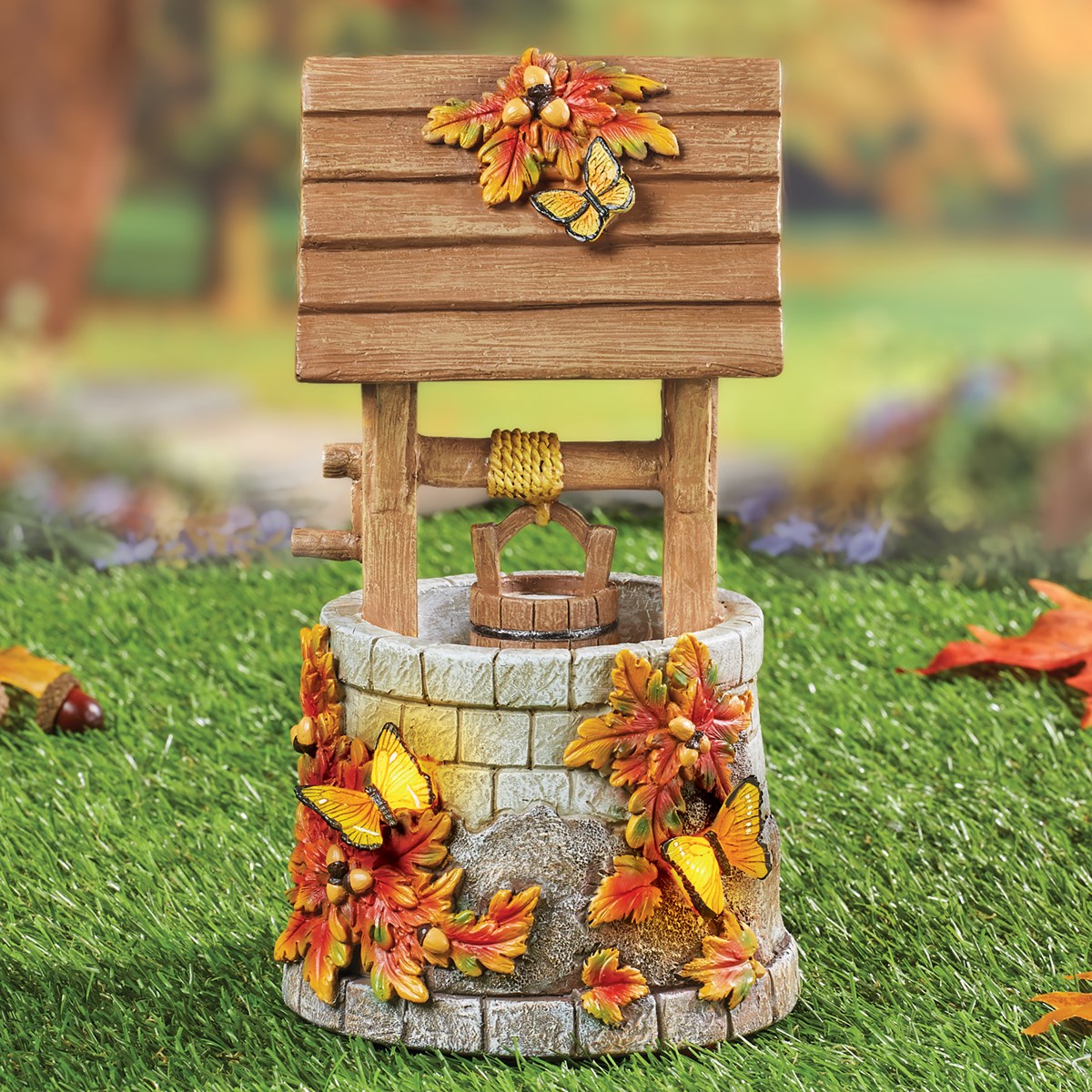 Solar Powered Autumn Wishing Well Garden Statue Collections Etc.