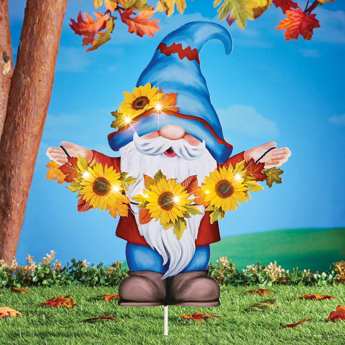Solar Sunflower Gnome Stake Outdoor Fall Decoration Collections Etc.