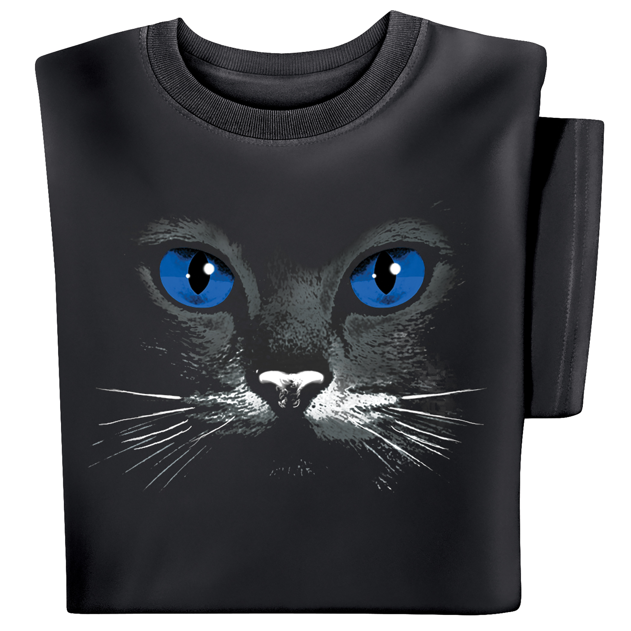 Blue Eyes Black Cat Graphic Short Sleeve T-Shirt Large Black