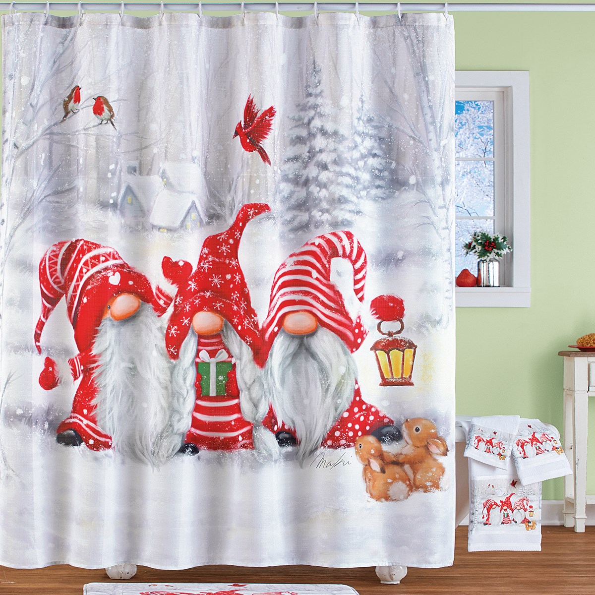 Holiday Three Winter Gnomes Shower Curtain Collections Etc.