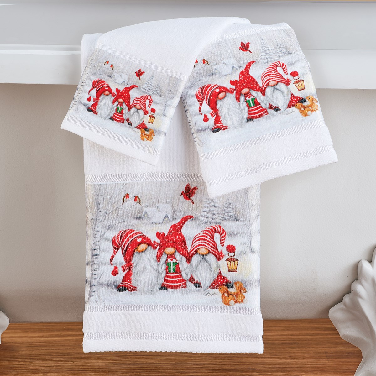 Holiday Three Winter Gnomes 3Piece Bath Towels Collections Etc.
