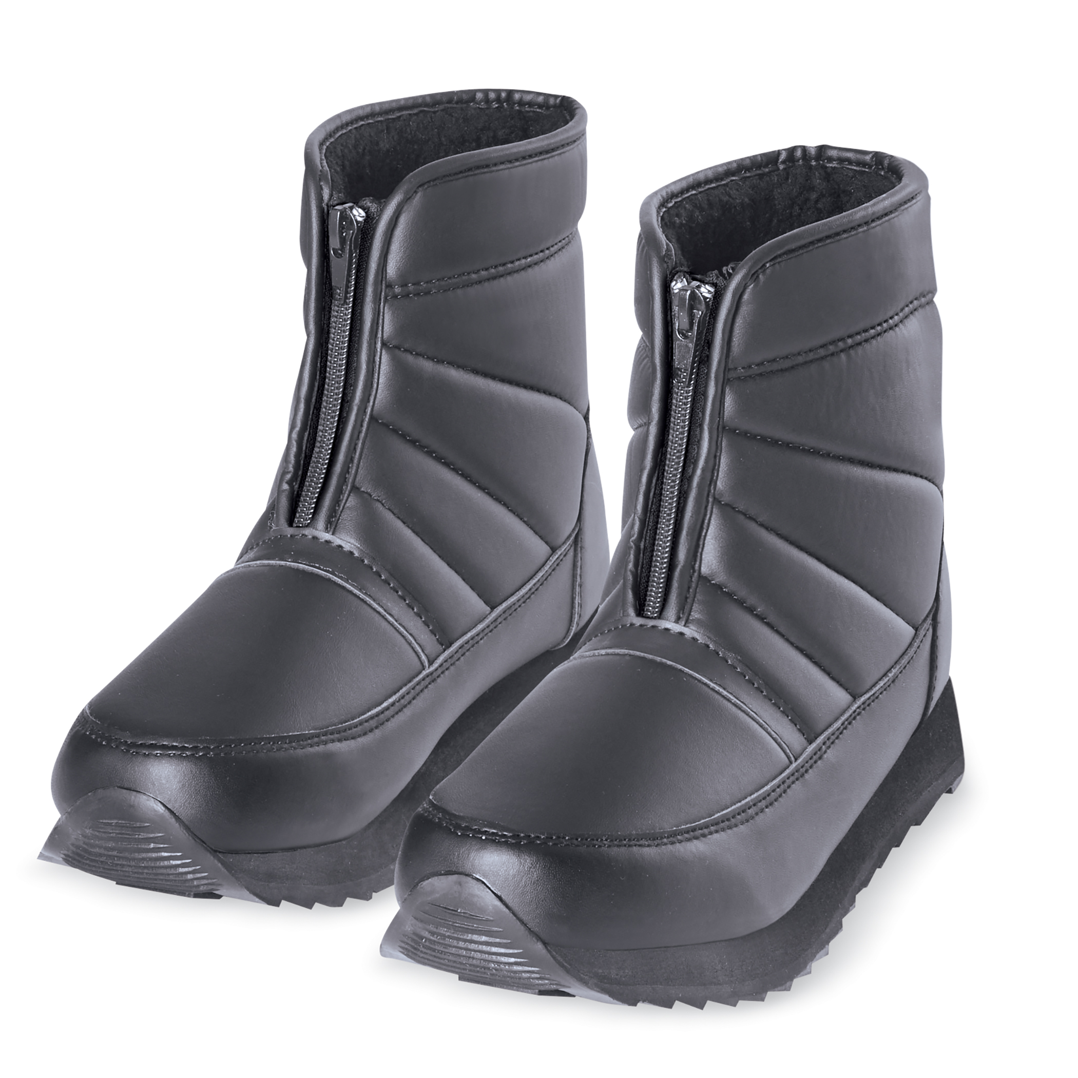 Plush Lined Zip-Front Boots with Steel Ice Grips 10 Black