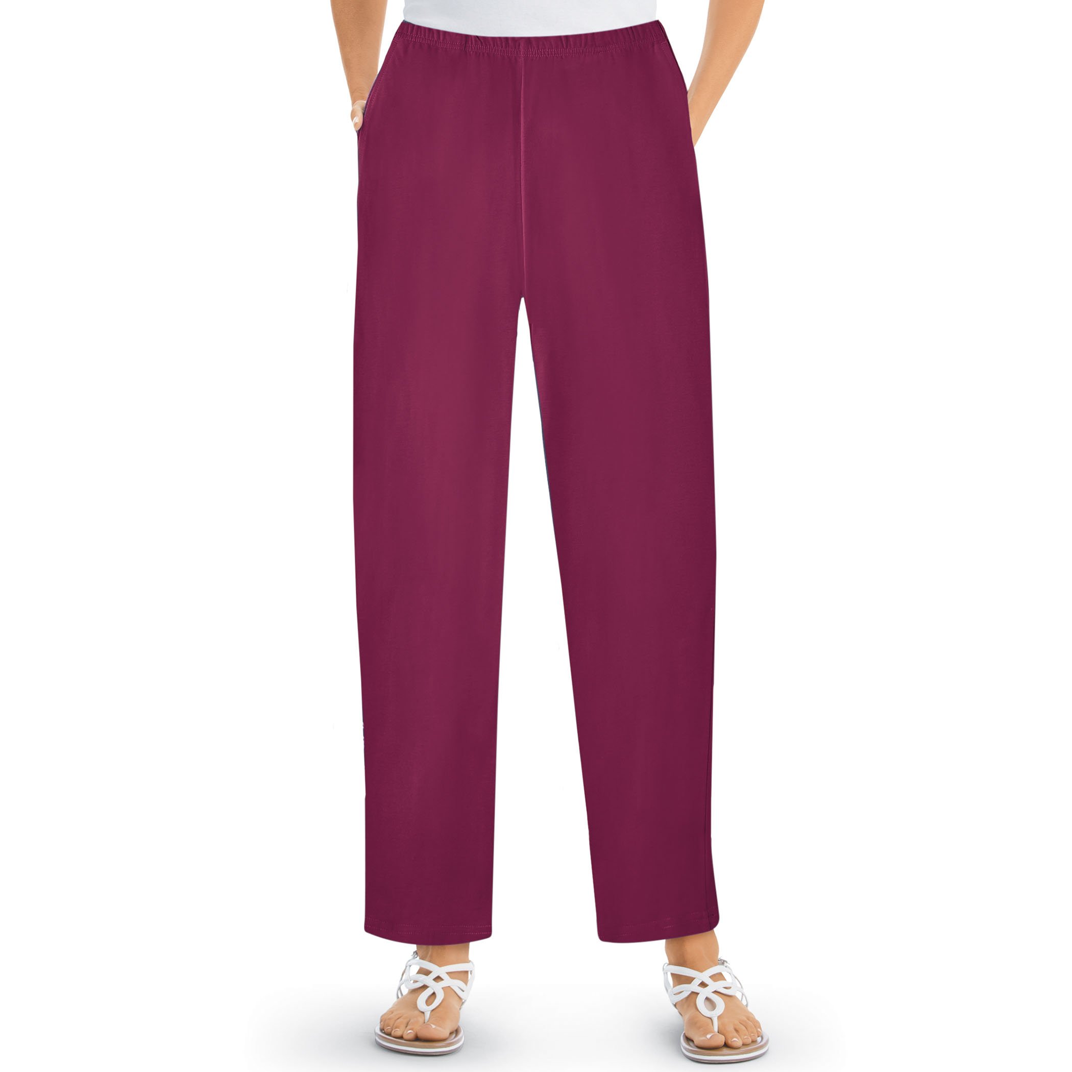Elastic Waistband with Side Pockets Cotton Knit Pants