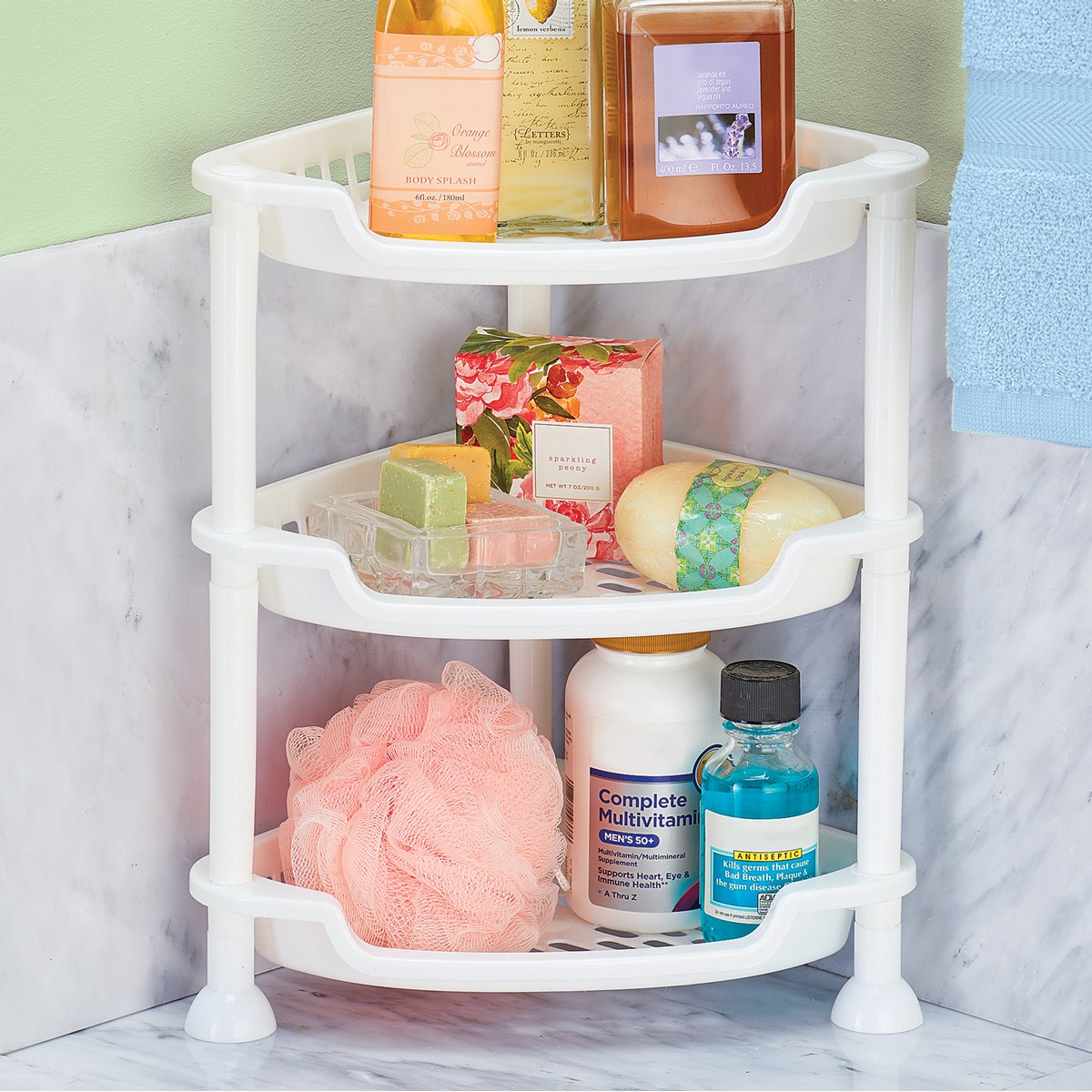 White 3 Tier Plastic Corner Storage Shelf Collections Etc.