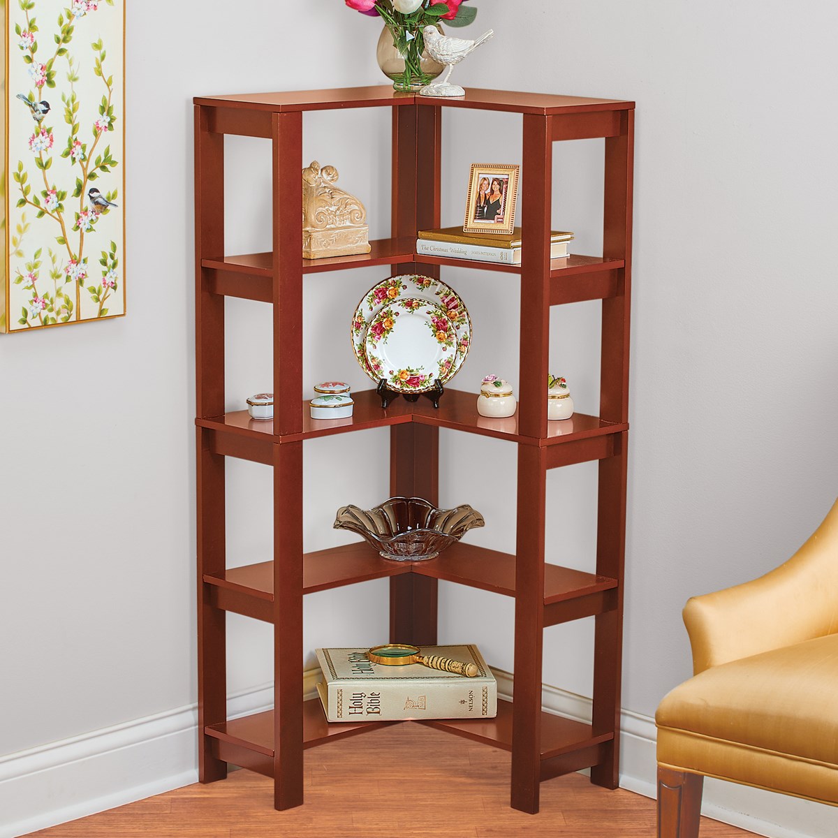 5Tier Versatile Dark Cherry Wooden Corner Shelf Collections Etc.