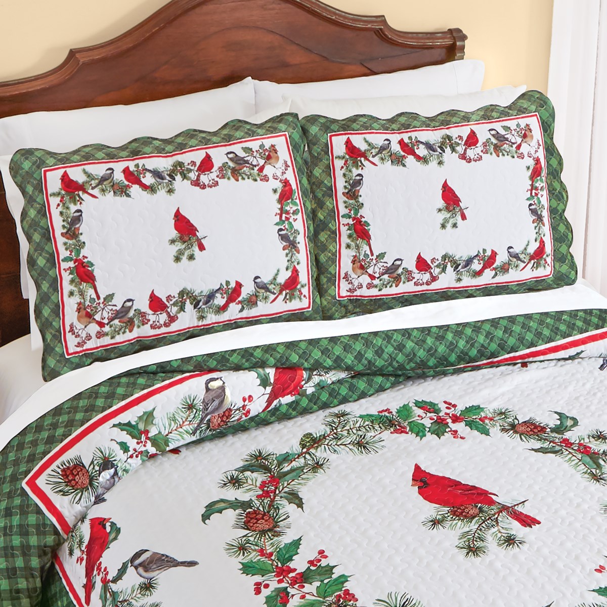Festive Bird and Pine Holiday Pillow Sham Collections Etc.