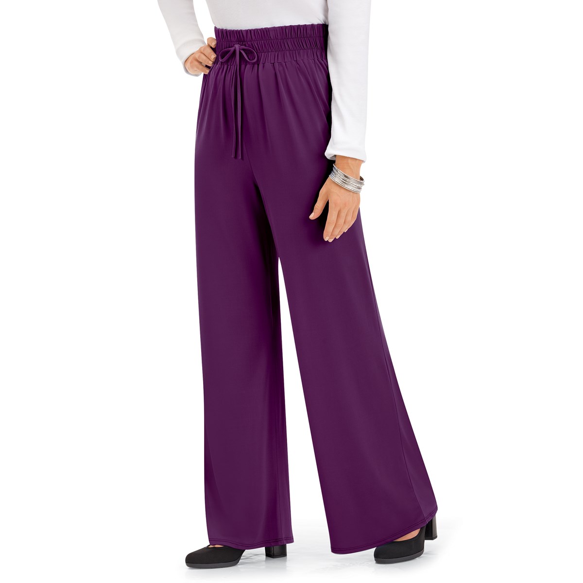Drawstring Wide Leg Palazzo Pants with Elasticized Waist Collections Etc.